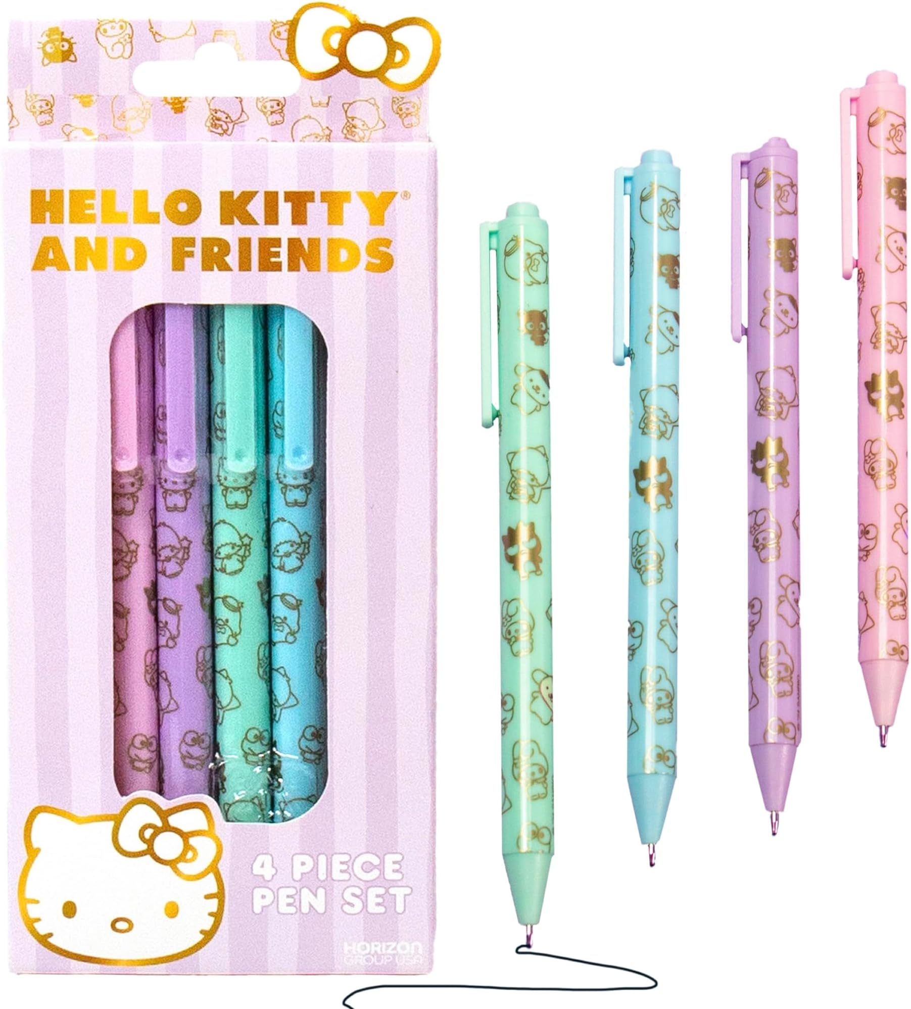 Hello Kitty and Friends 4-Piece Pen Set - My Melody, Kuromi Stuff, Kawaii School Supplies, Sanrio Pens, Office Supplies, Stationery
