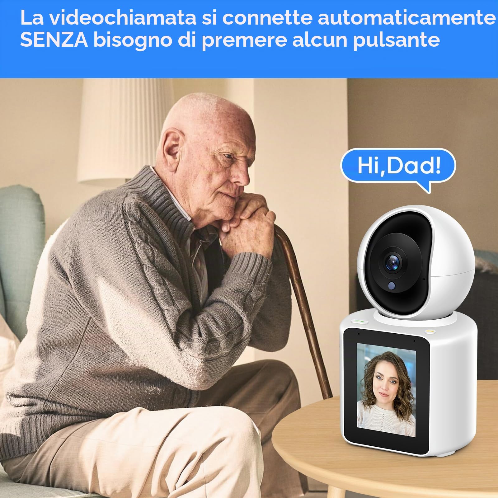 MYPIN Telecamera WiFi Interne 2K 360°, con video/audio Bidirezionale | Videocamera Sorveglianza Interno WiFi, Inclinazione, Visione Notturna, Rilevamento di Movimento per Cani/Casa/Bambini