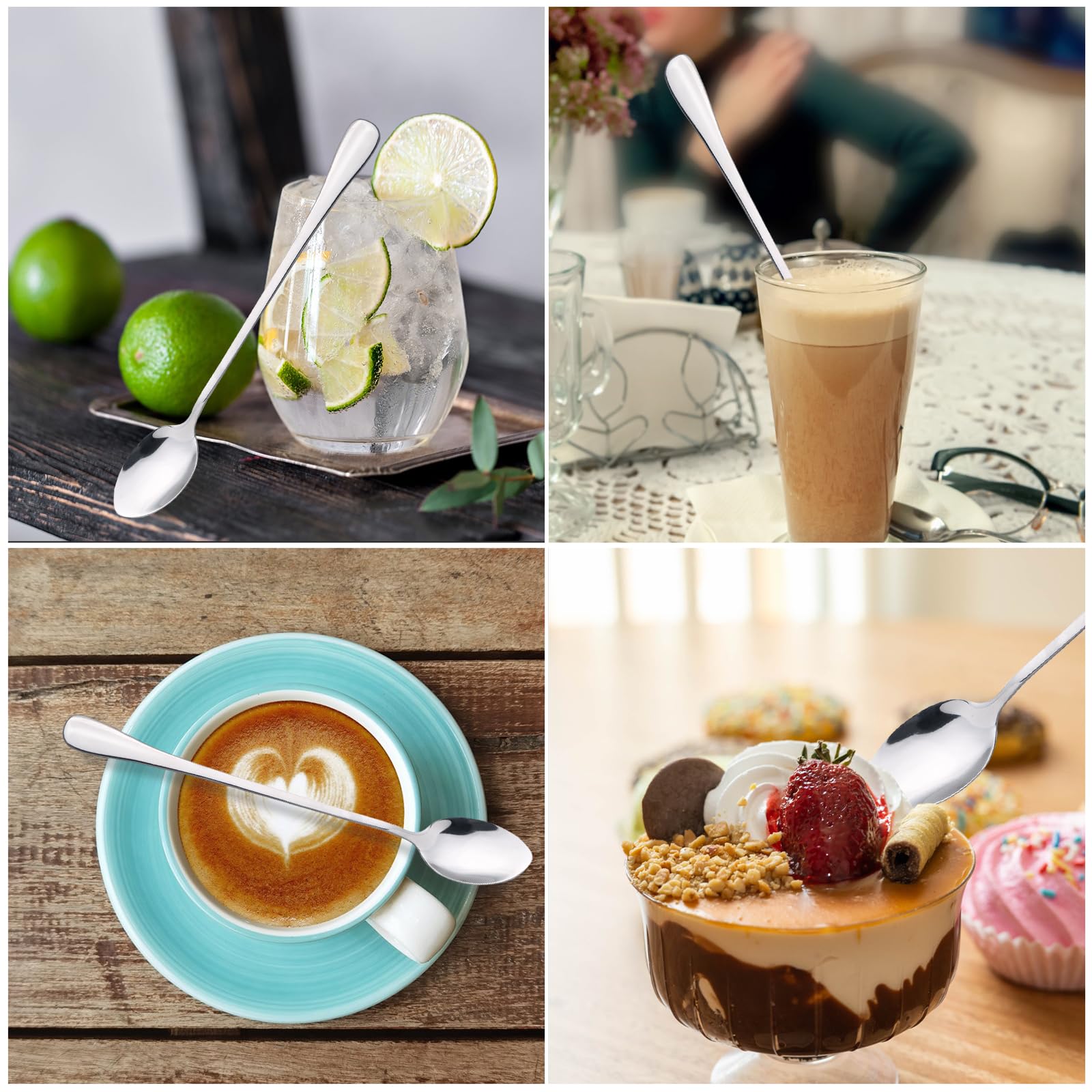Comiart Set 8 Cucchiai Con Manico Lungo In Acciaio Inox - Per Mescolare Gelato, Frappè, Caffè E Tè Freddo