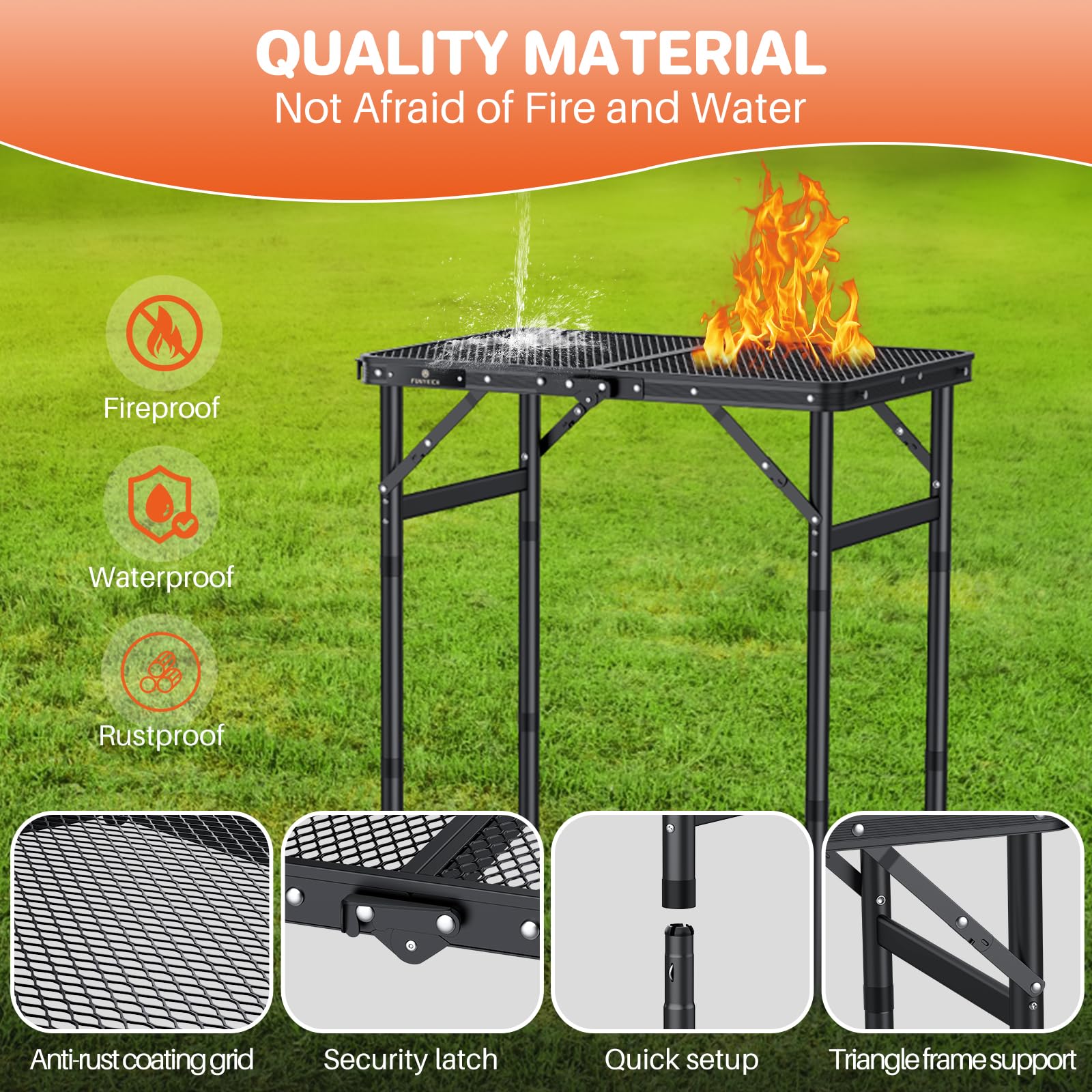 FUNYKICH Portable BBQ Table for Outside(58x40cm), 3 Height Adjustable Folding Grill Table - Image 4