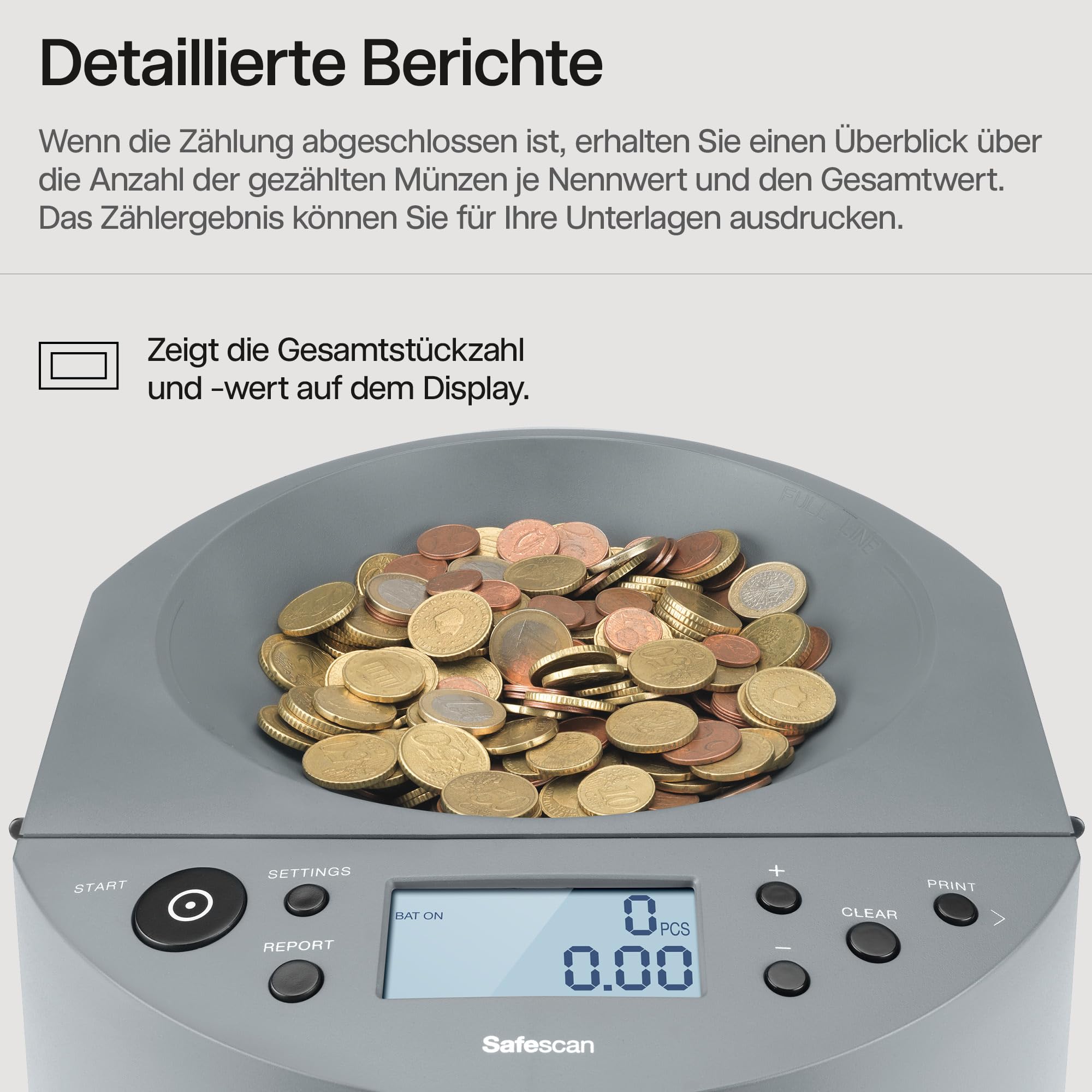 Safescan 1450 Münzzähler, der schnell große Mengen gemischter EUR-Münzen zählt und sortiert - Münzsortierer, sortiert Münzen nach Stückelung - Geldzählmaschine für das Zählen von Münzen