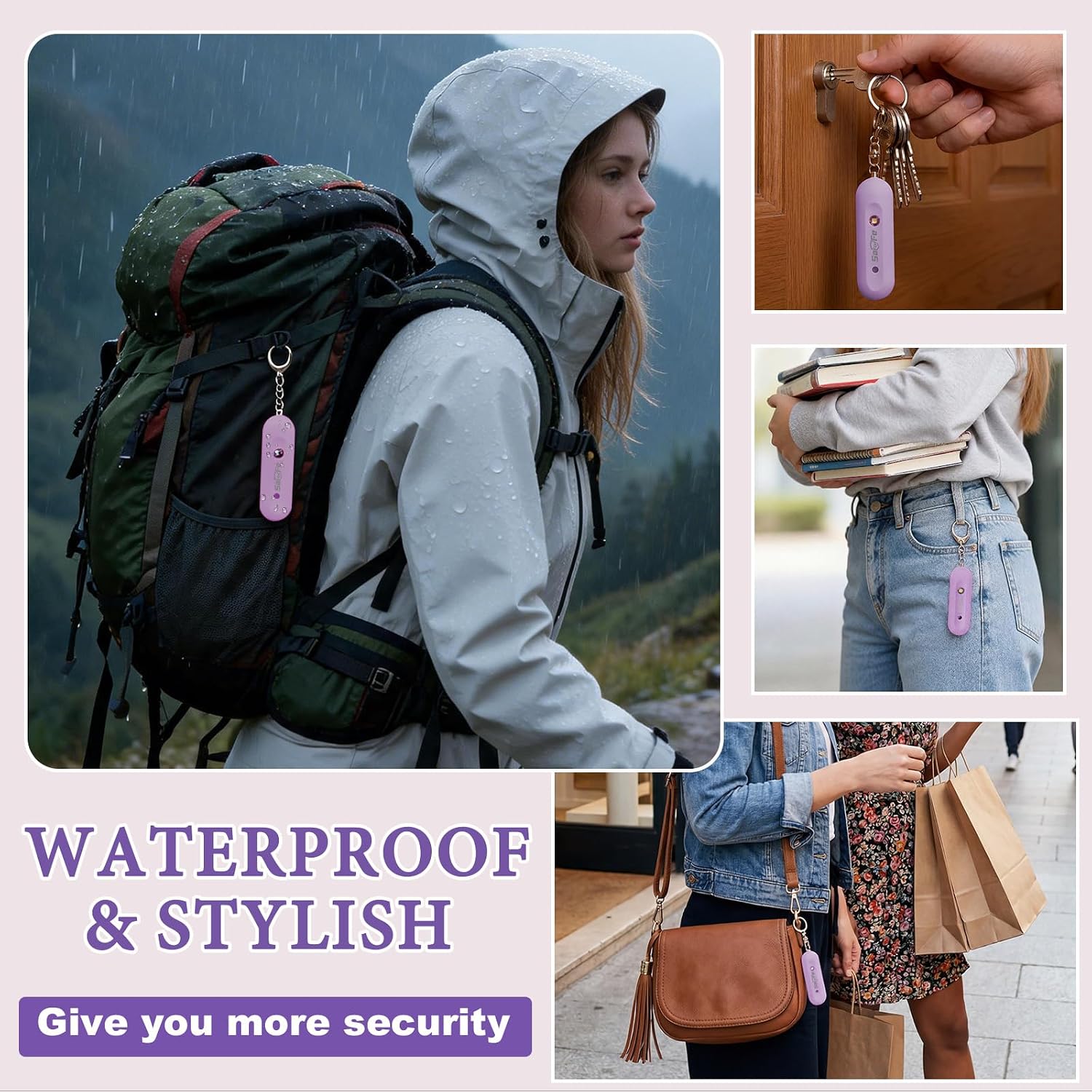 Personal Safety Alarm - Waterproof Rechargeable Security Alarm - 140dB Extra Loud Siren & Strobe Light - Self Defense Keychain - Gift for Women, Teenagers, College Girls, Seniors(Wisteria)