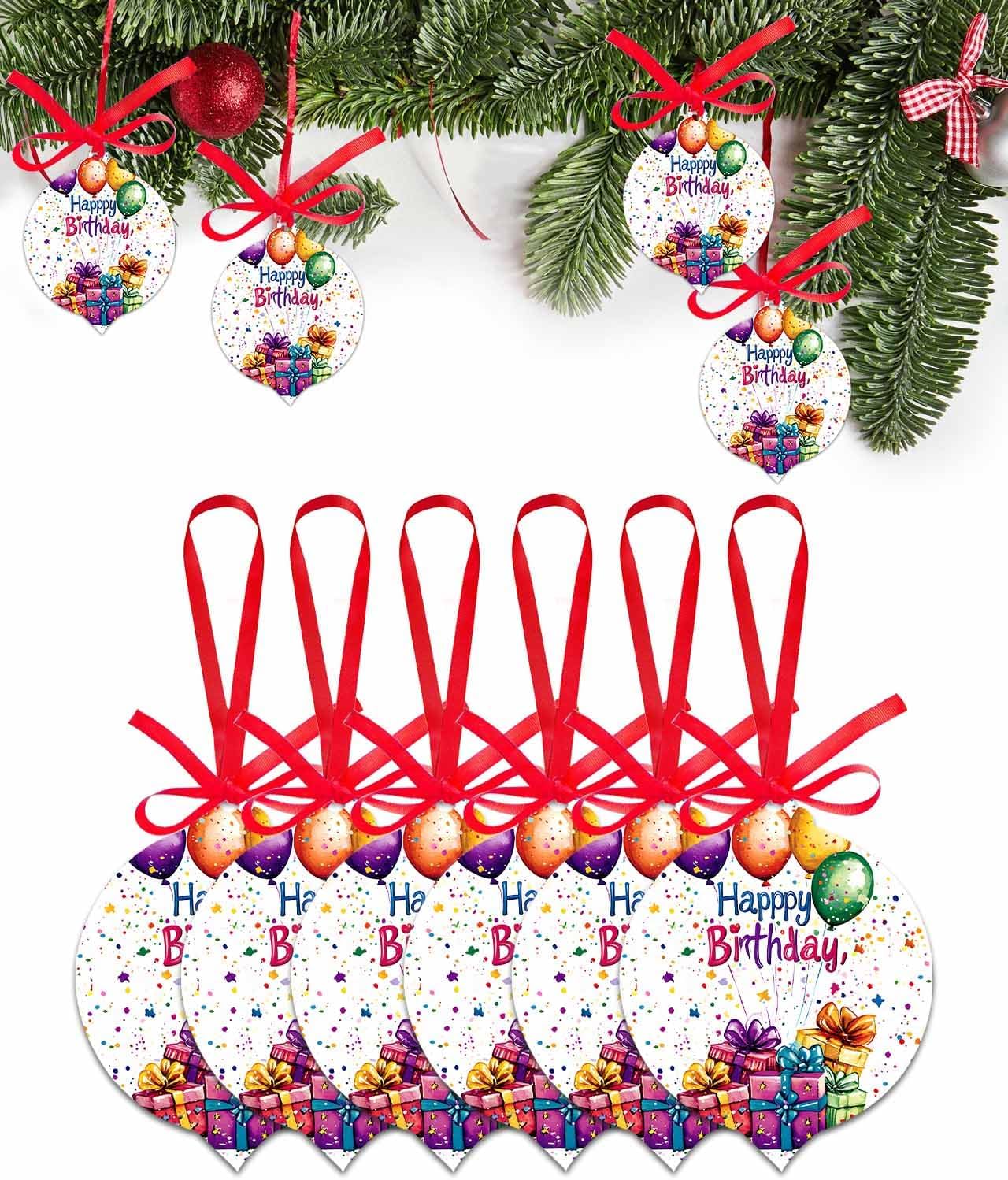 DecorLovee Christmas Ornaments Set of 6 for Christmas Tree Decorations, Happy Birthday Christmas Ornament 2025, Acrylic Xmas Hanging Ornaments fot Crafts Colorful Balloon Gifts Patterns 3.7"x3" 6 Pcs Multi Color - Image 1 of 5