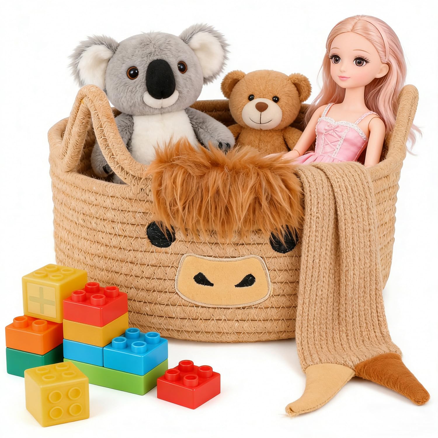 Ezydka Aufbewahrungskorb Kinder aus Baumwolle, Wickeltisch Korb | Kinderzimmer Aufbewahrung Körbe Kuh-Design mit Griffen für Dekoration, Organizer, Kategorisierung, Kuh