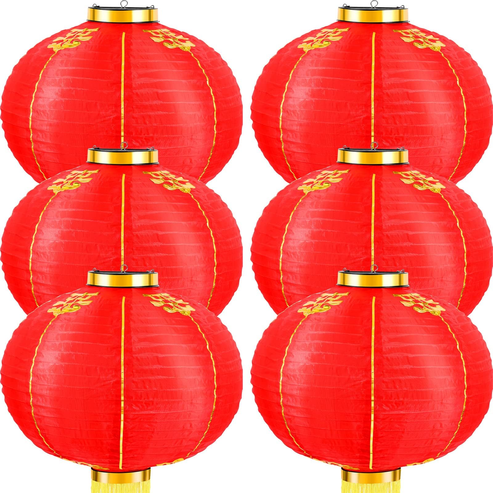 Hortsun 6 Pcs Chinese Red Lanterns Chinese New Year Hanging Decorations Red Silk Lanterns with Golden Tassel for Spring Festival Celebration Wedding Party Decorative(16 Inch)