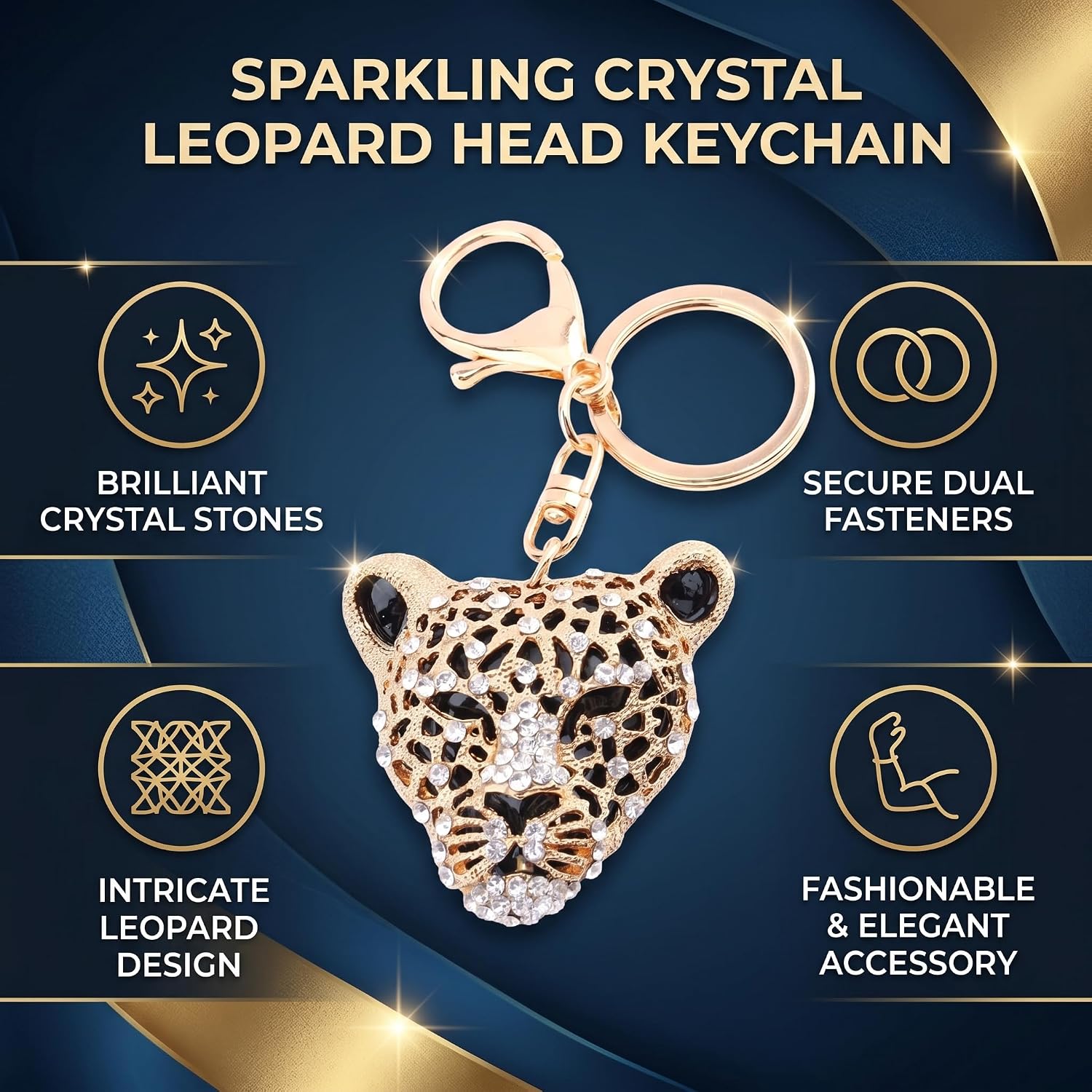 Estink Rhinestone Leopard Head Keyring, Alloy Leopard Head Keychain with Charm Pendant 5.1 x 5 cm, Key Ring Chain for Keys Purse Bag Decoration for Women and Girls image 4