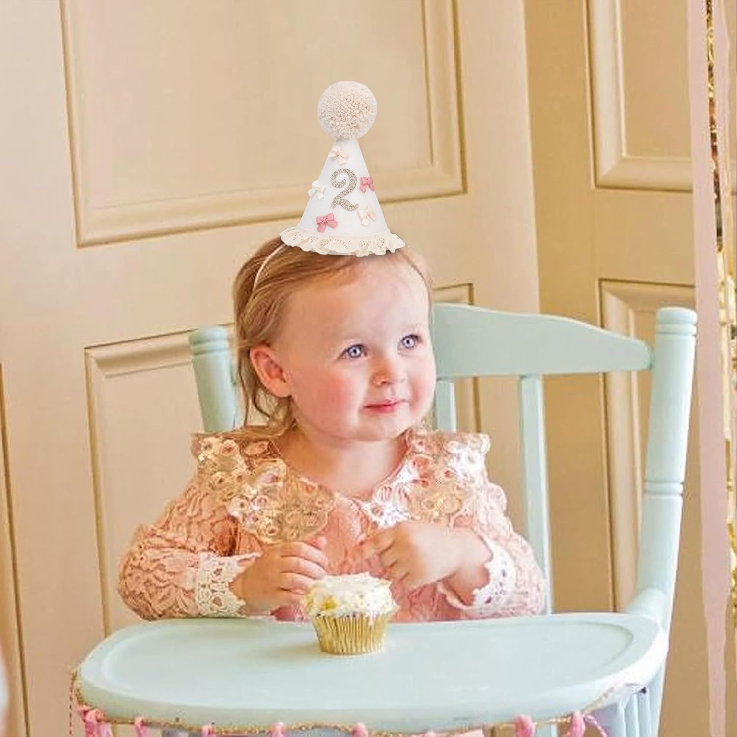 Bow 2nd Birthday Hat for Girls – Boho Birthday Crown, Baby Girl Pink Bday Party Hat, Bow Theme Decorations, Cake Smash Outfit (2nd birthday hat) - Image 8