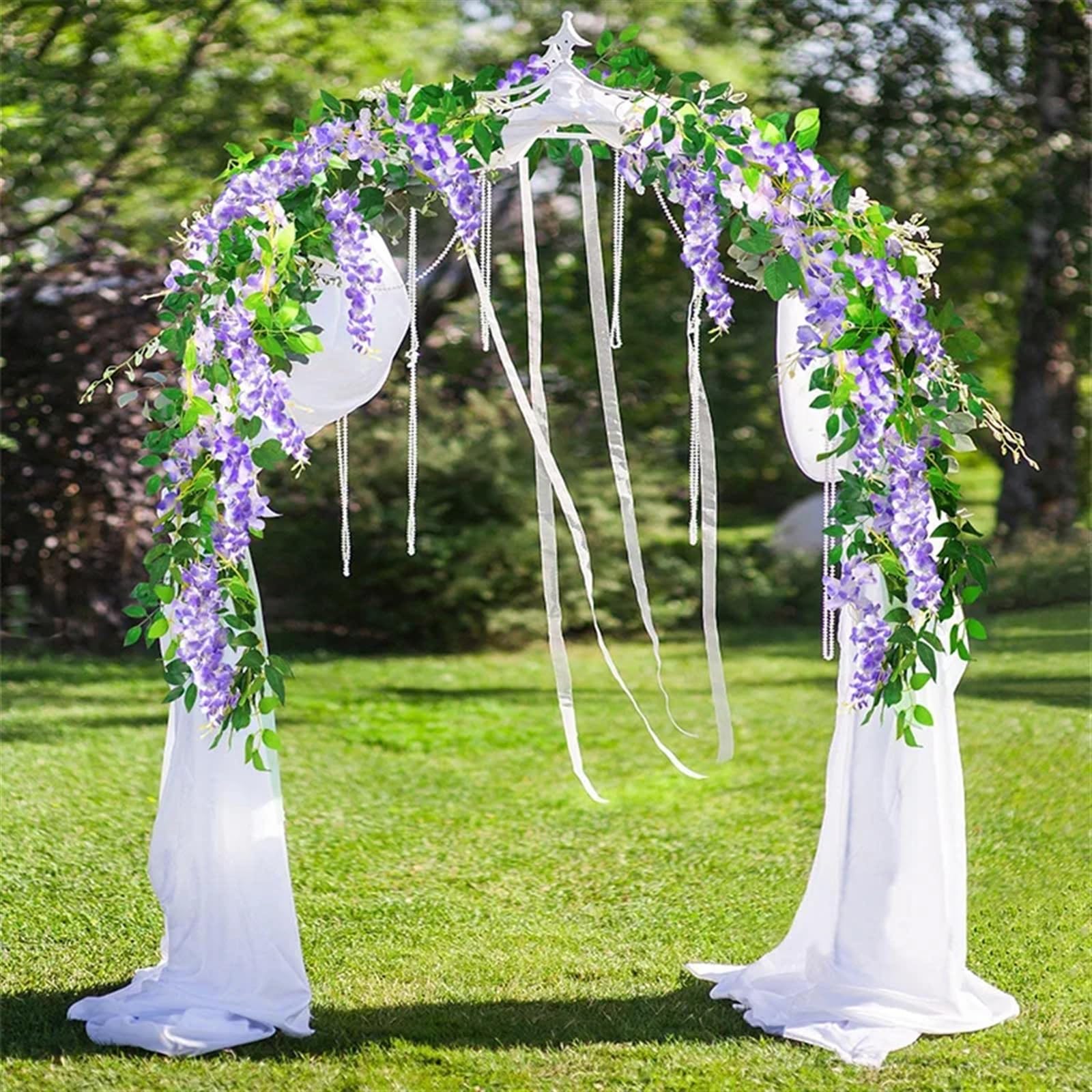 Guirlande de Fleurs suspendues en Soie de 2 m for décoration Florale de Jardin, de cérémonie, d'arche de Mariage(White)