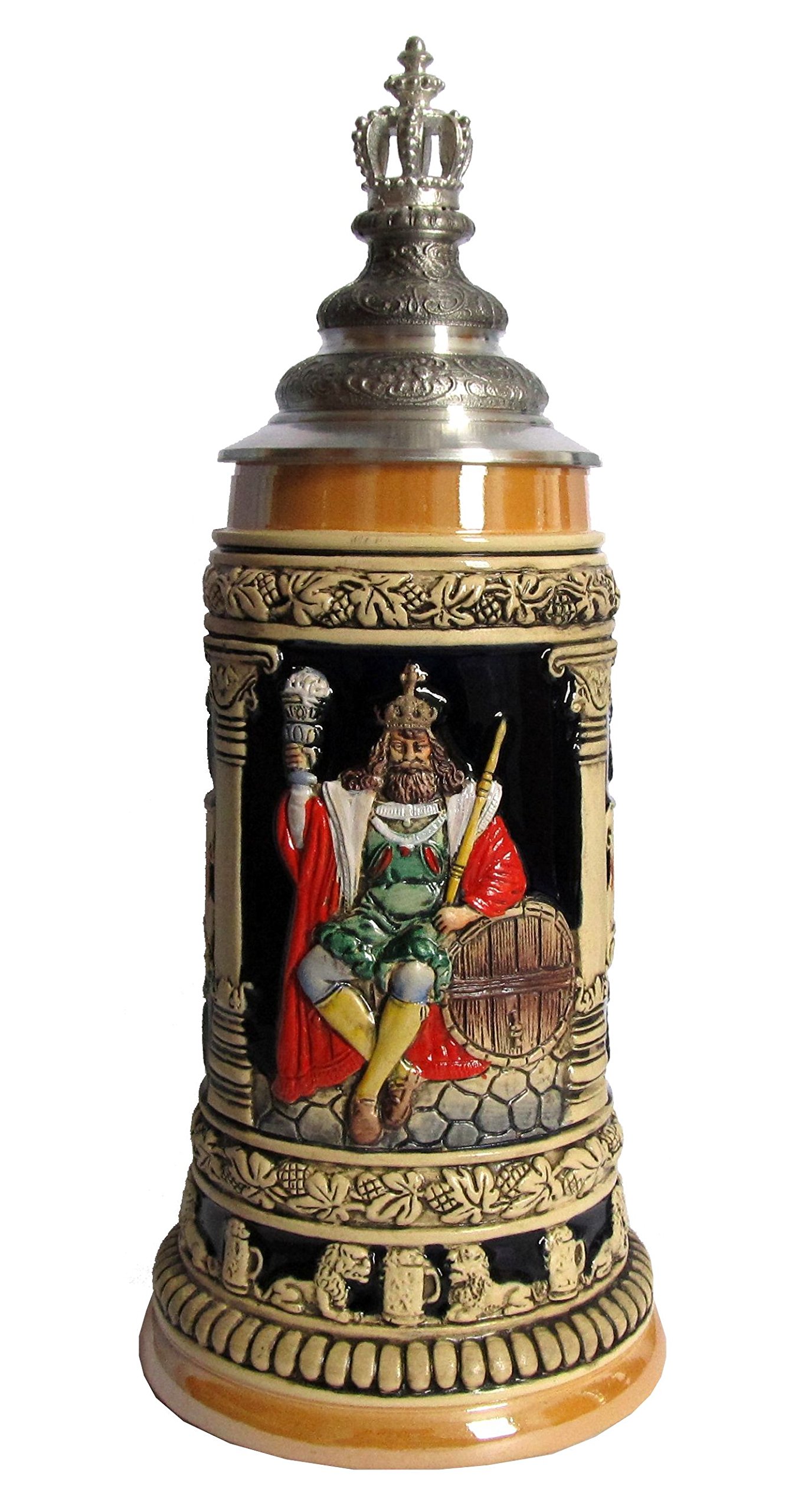 Jarra de cerveza alemana de 0,75 litros con el diseño tradicional del rey Gambrinus KING