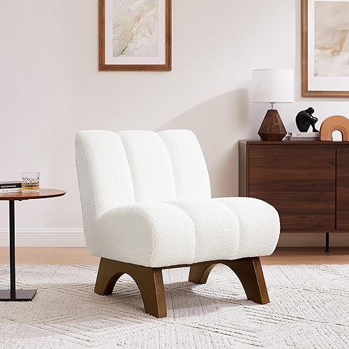 Miniatura 60 de Art Leon Silla decorativa moderna, sofá modular de tela sherpa, silla individual sin brazos con patas de madera para sala de estar, dormitorio,