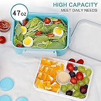 Vista 6 de Paquete de 3 cajas de almuerzo para ensalada, contenedor de almacenamiento de alimentos de 47 onzas Bento Box To Go con tapas, recipientes