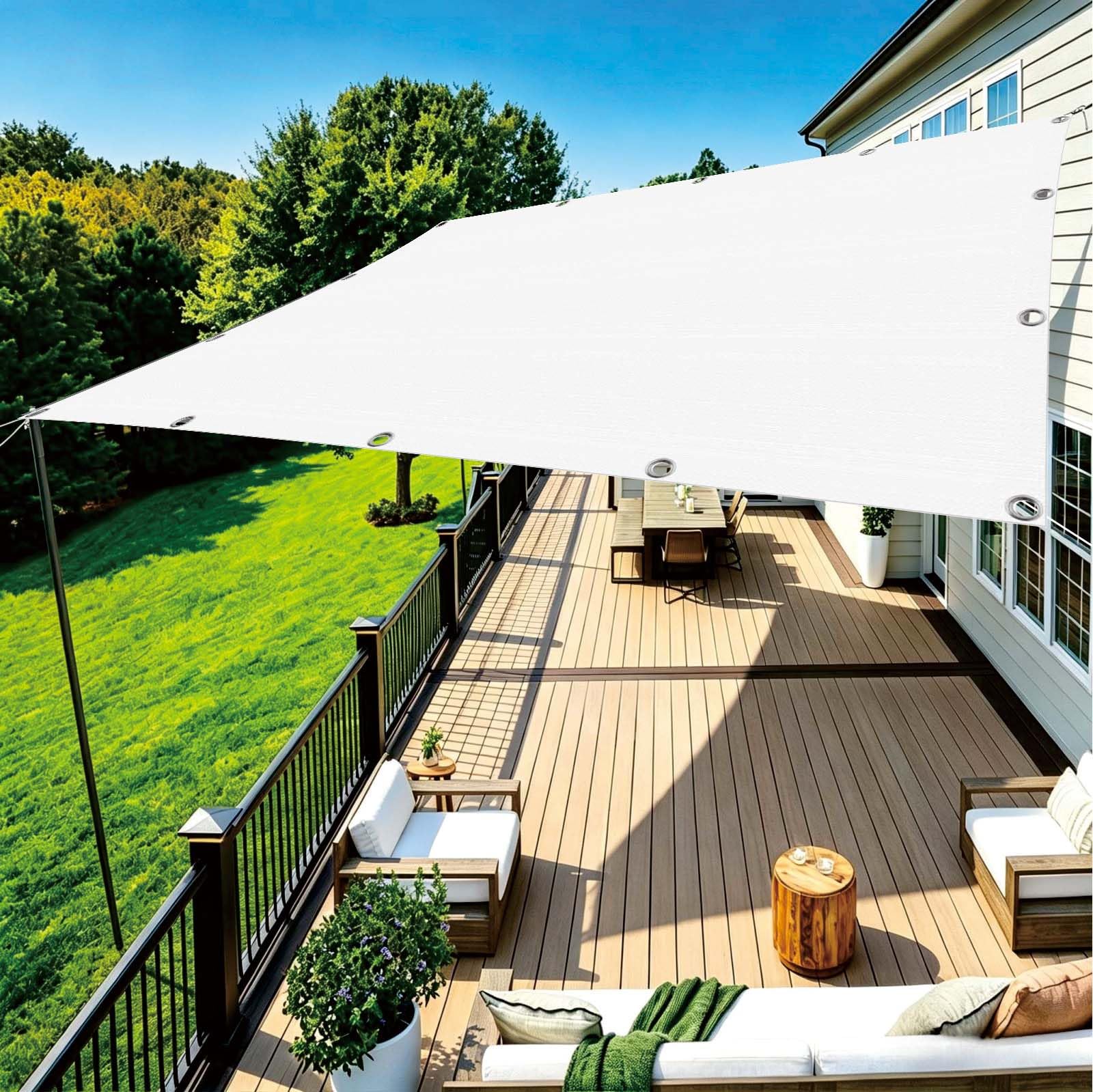 Voile d'ombrage 120x330 cm blanc en PES résistant à la pluie avec œillets