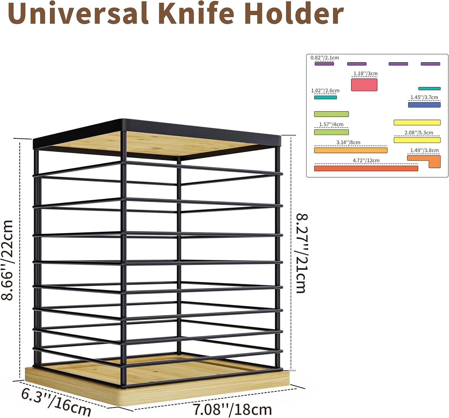 Kitchen Utensil Holder and Knife Block, Universal Knife Holder Utensil Crock, Large Spatula Holder with Wooden Base for Kitchen Countertop, Rustic Cooking Utensil Organizer with 3 Compartments