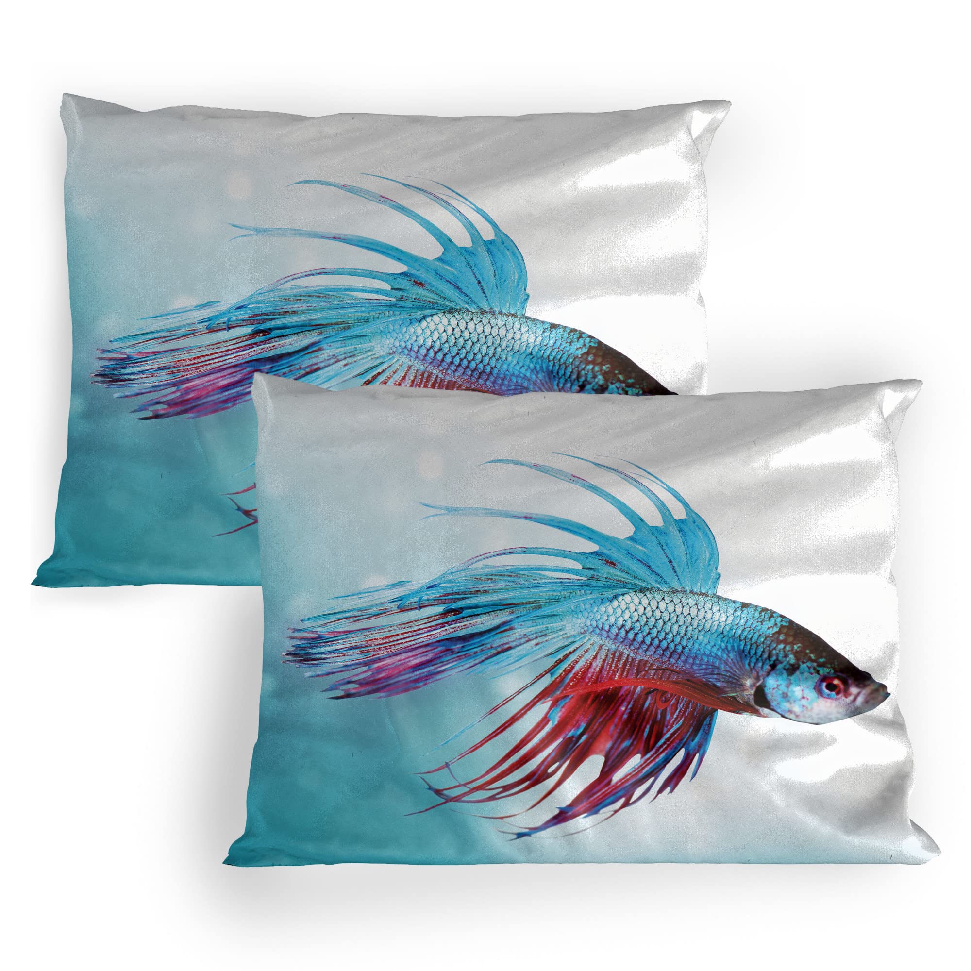 Lunarable Aquarium Pillow Sham Set of 2, Siamese Betta Fish Swimming in Aquarium Aggressive Sea Animal Nautical, Quality Microfiber Bedding Item for All Seasons, 30