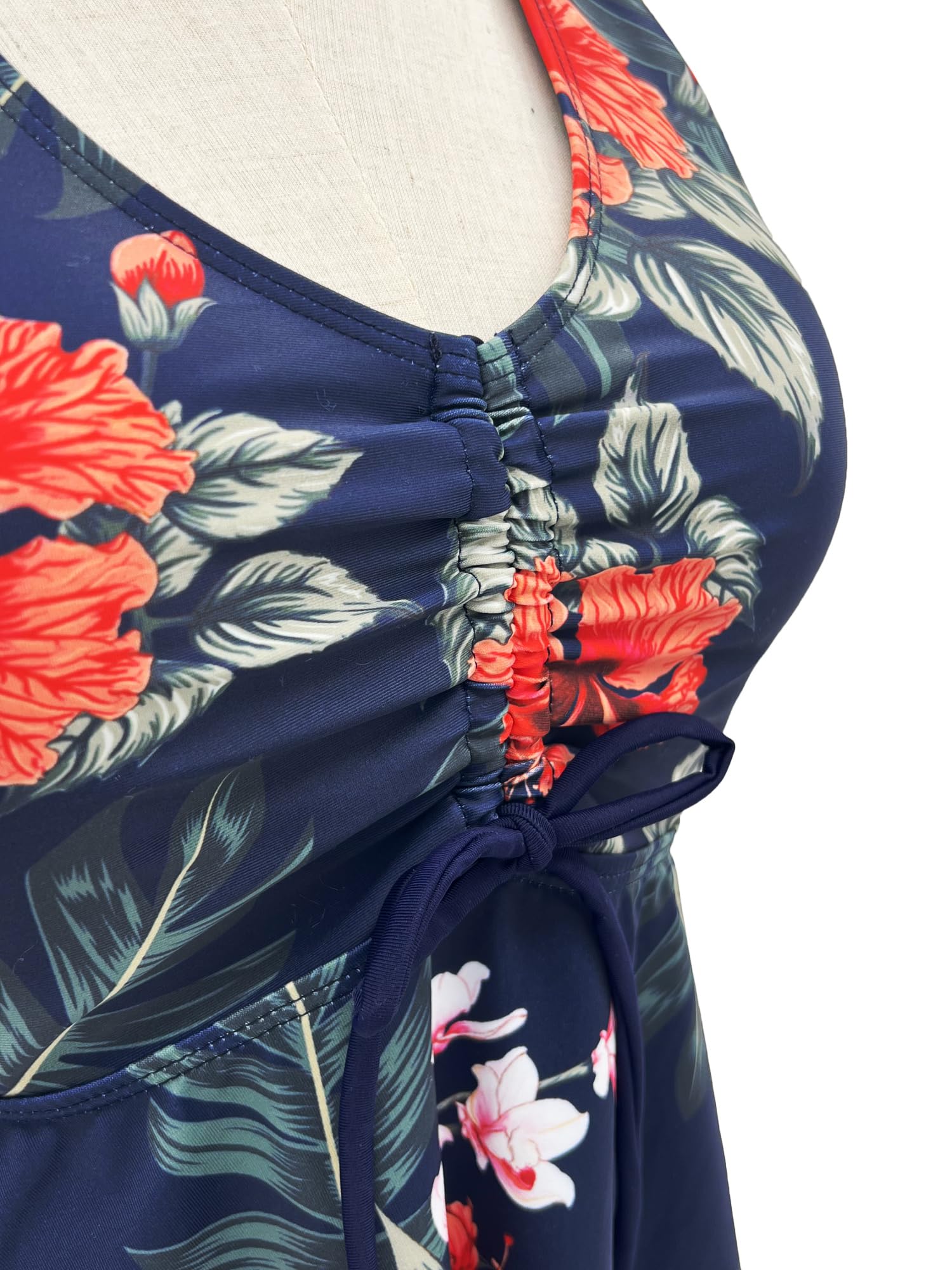 FLYILY Tankini da Donna con Spalline con Stampa a Maniche Corte e Pantaloncini da Bagno con Stampa Floreale a Due Pezzi