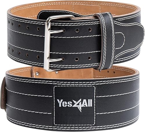 Yes4All Cinturón de cuero para levantamiento de pesas, cinturón de gimnasio de cuero 100% genuino para levantamiento de pesas, sentadillas, peso