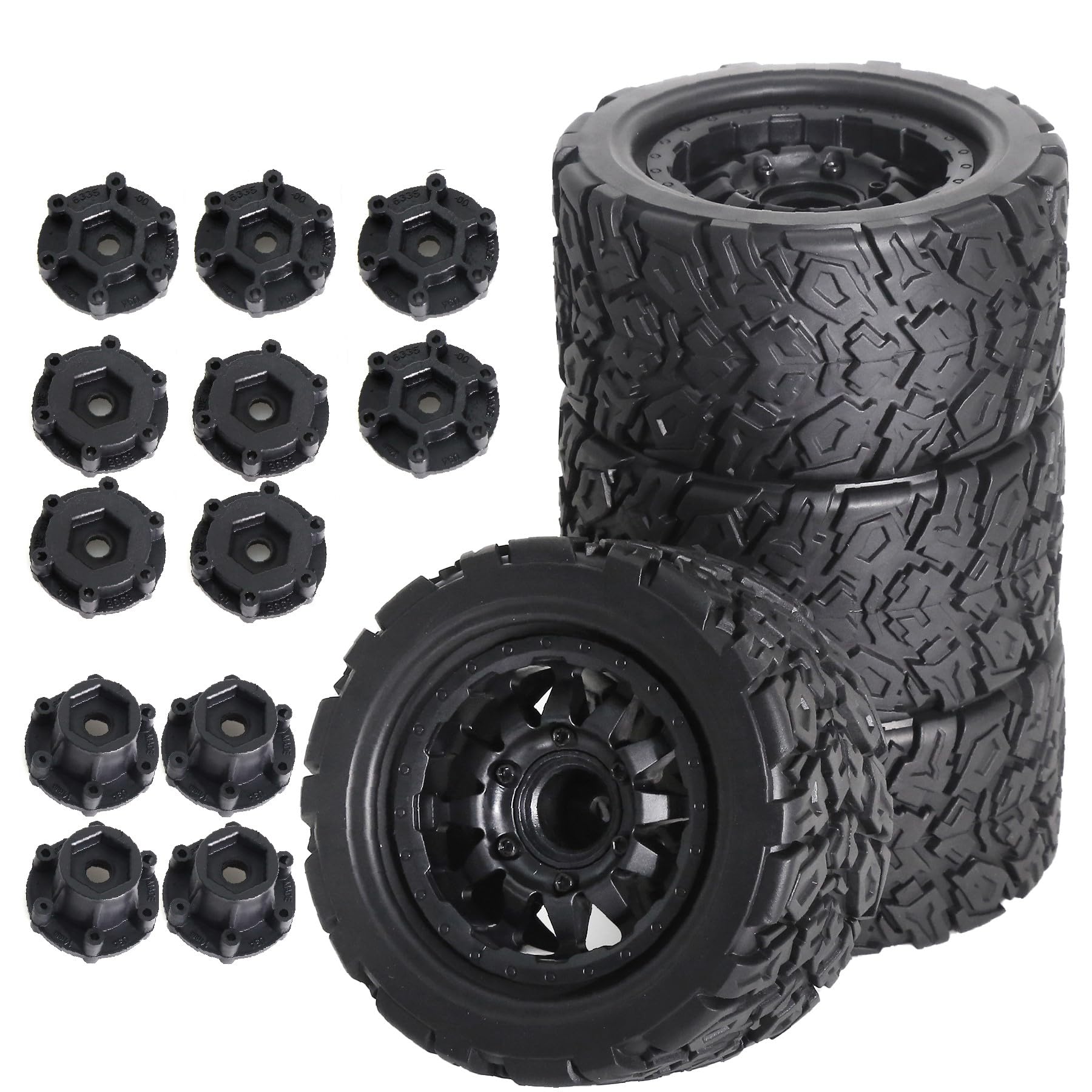 chanjorlin1/10 RC Truck Tires And Wheels 12mm 14mm Hex Off Road Tyres For 1:10 Monster Short Course Truck Car Traxxas Slash 4X4 Arrma Big Rock Granite Vortek Axial Losi Redcat Rc4wd 3S 4PCS (B Tires)