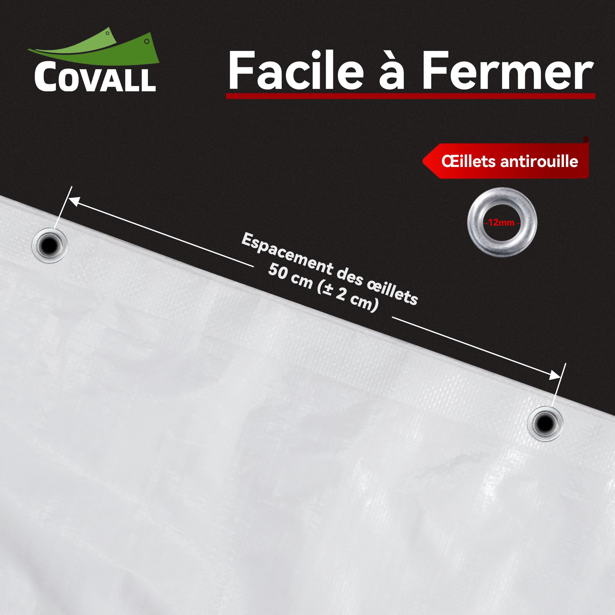 Bâche de Protection Extérieure 2x10 m Imperméable, Bache pour Remorque 115GSM Résistante aux UV, Bâche Étanche avec Oeillets, pour Bois, Jardin, Poulailler,Blanc