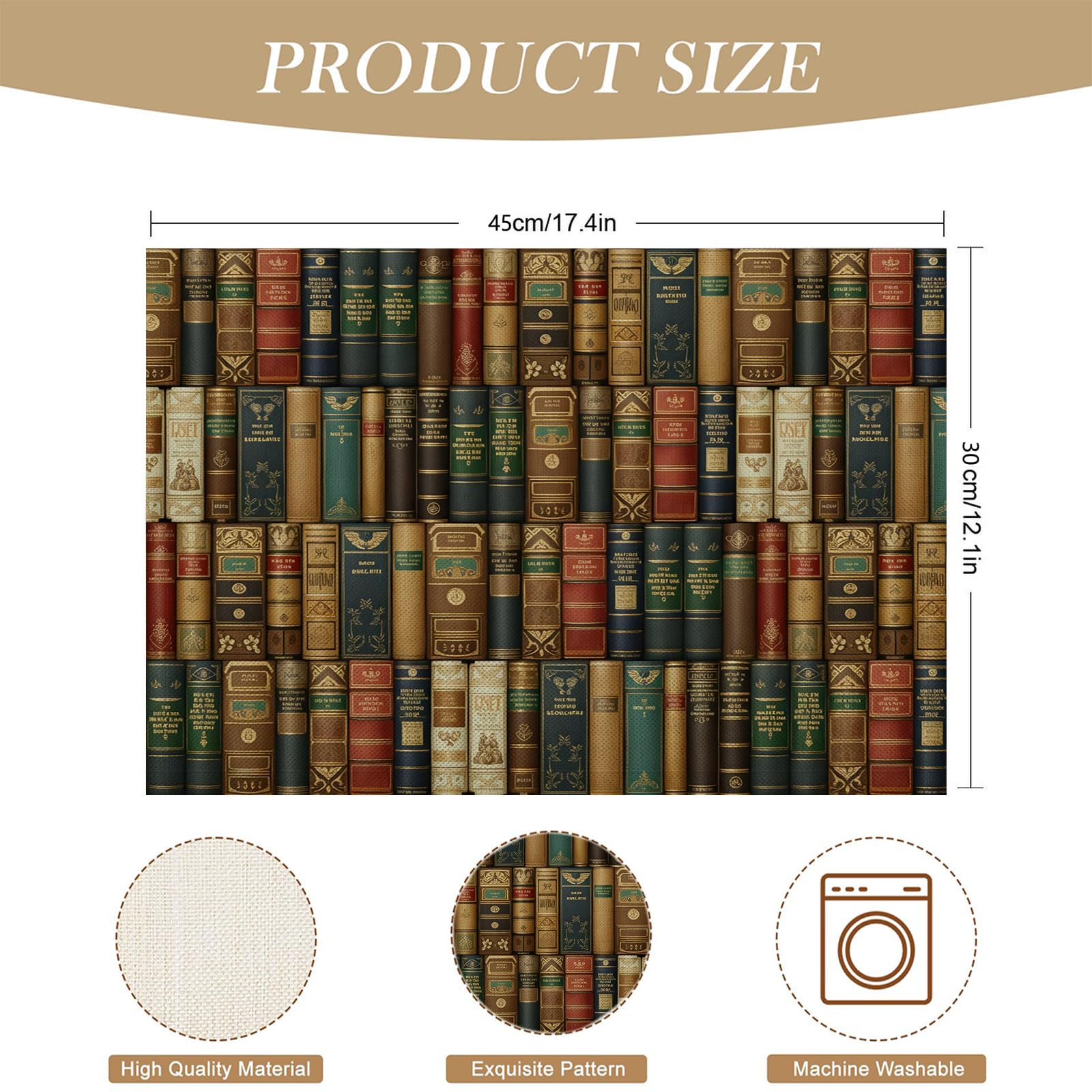 Set de Table Rétro - 8 Pièces Tapis de Table Livres en Coton et Lin 45×30cm Lavable Placemats Rectangulaire Réutilisable pour Salle à Manger, Salon