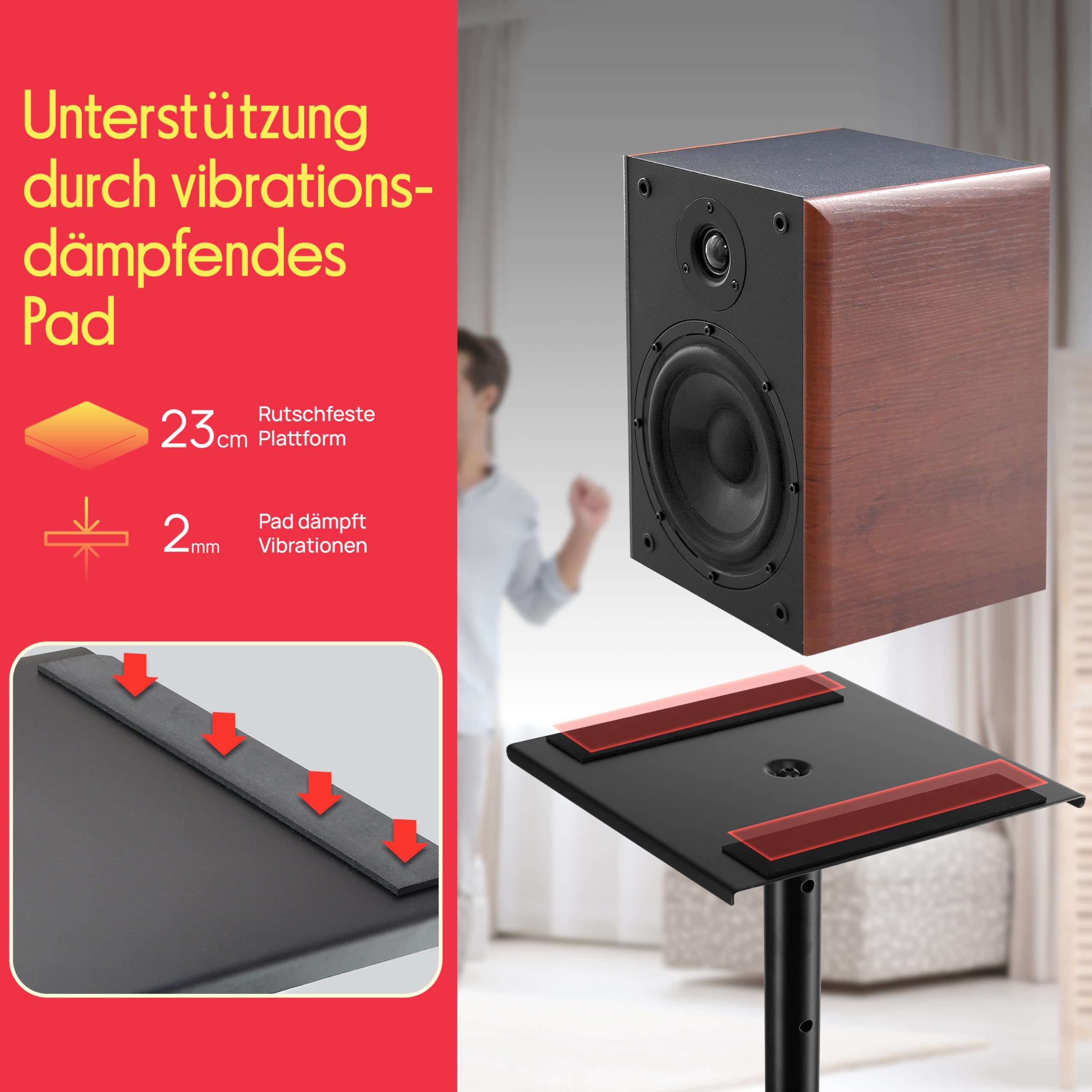 Pyle Lautsprecherständer, Boxenständer Höhenverstellbar 66-132cm, Universelles Boxenstativ, Lautsprecher, speaker stands, Stabile Dreiecksbasis Bodenspikes, Studio Monitor Ständer, Belastbar 40kg,Pair