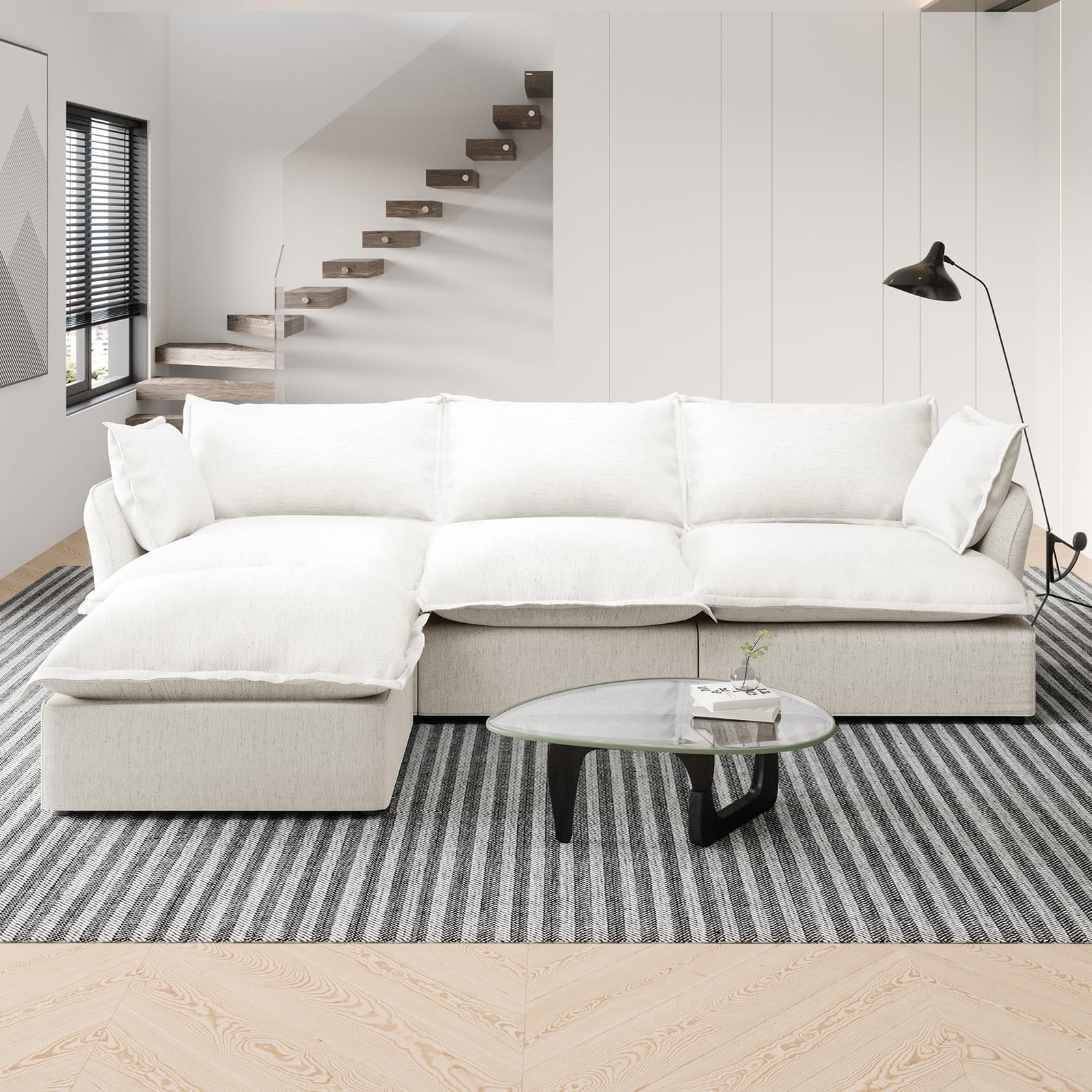 Gtilzria Cloud Couch Modular Sectional for Living Room,L Shaped Down Filled Sectional Sofa,3 Seater with Ottoman Couch,Deep Seat Couches,Sofa Covers