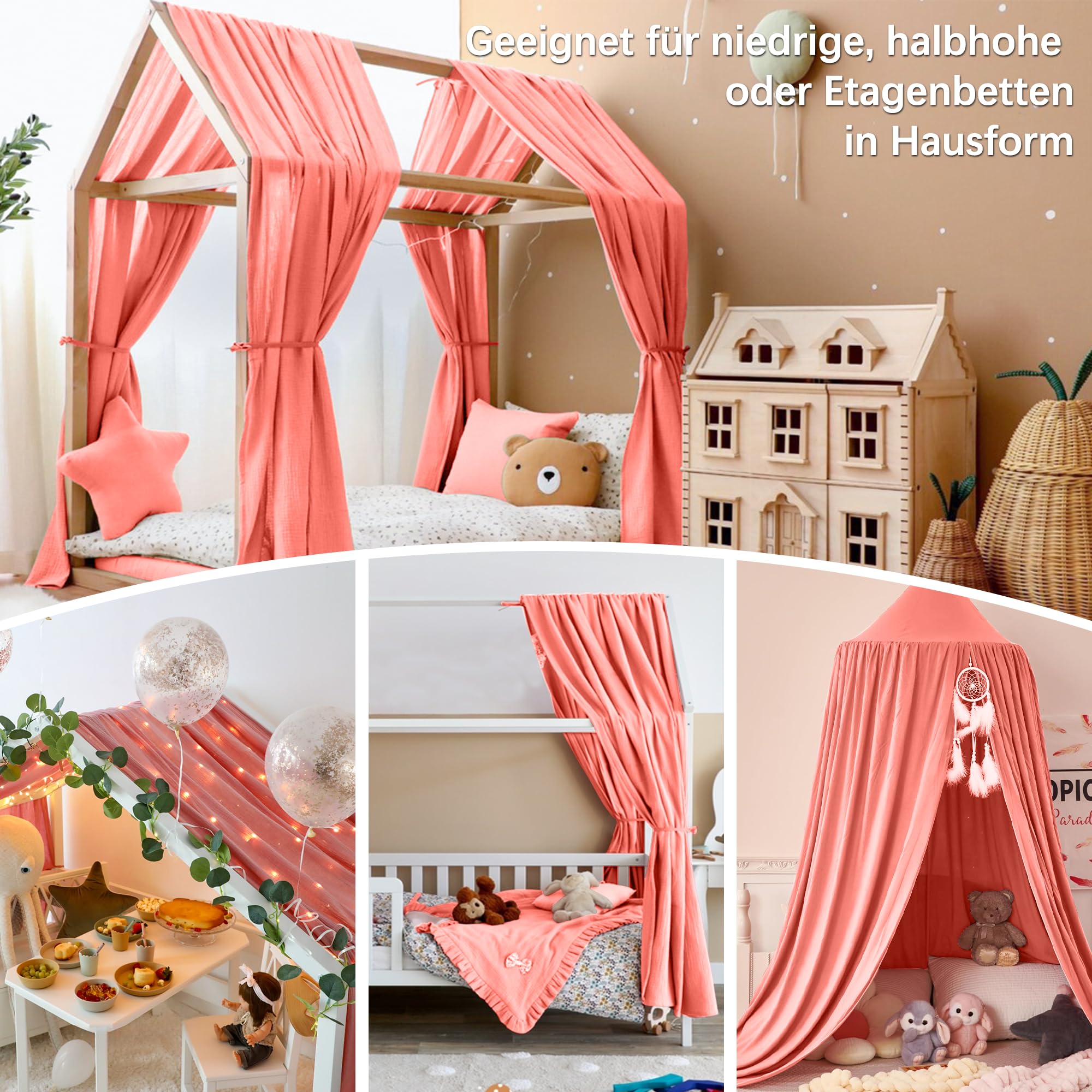 Hook Kit de décoration de lit de maison, ciel de lit en mousseline – 2 ciels de lit et 1 guirlande de fanions, pour garçons et filles, décoration pour chambre d'enfant, baldaquin