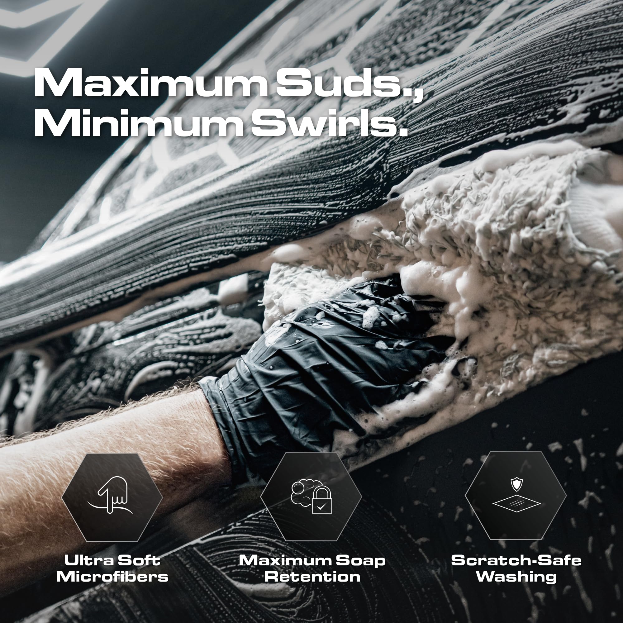 Blackline Mikrofaser-Autowaschhandschuh, Premium-Mikrofaser-Waschhandschuh für die Autoreinigung, Autozubehör, funktioniert mit Eimer, Autoshampoo oder Schaumkanone, 70 % / 30 % Mikrofaser-Mischung,