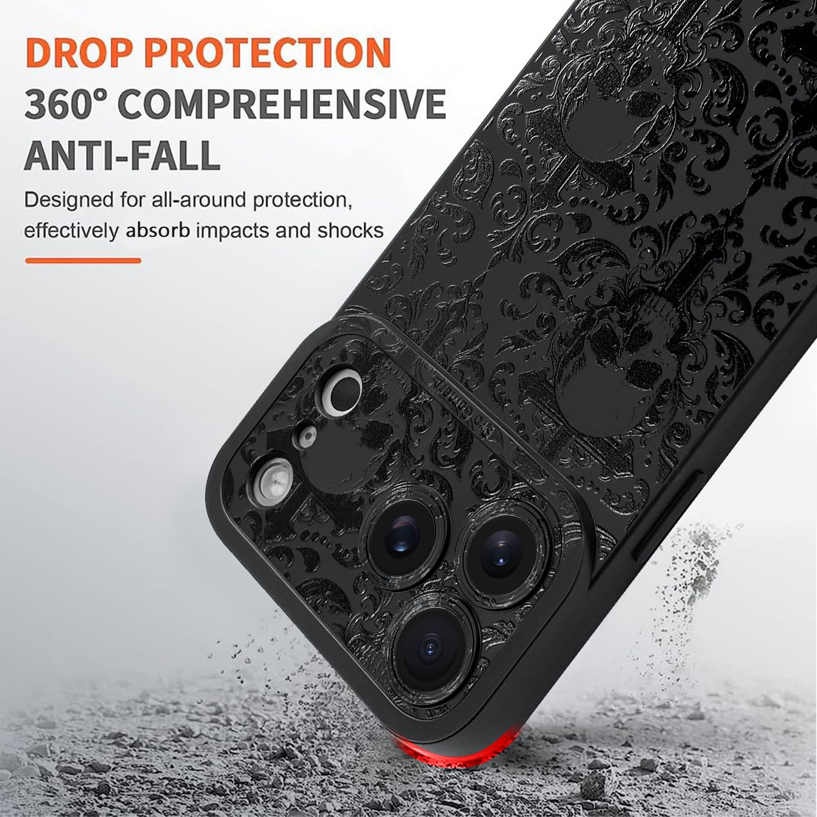 KANGHAR Progettata per iPhone 17 Pro, design estetico gotico con teschio e croce, per donne, ragazze e uomini, protezione completa della fotocamera, sottile, in morbido TPU, antiurto, colore nero