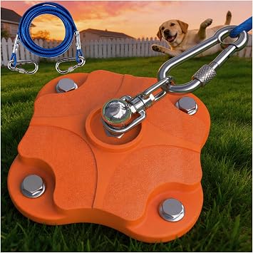 Heavy Duty Dog Tie Out Stake with 20ft Cable - 200LB Capacity, 2x360 Anti-Tangle Swivel, Dog Leads for Yard, Outdoor & Backyard Dog Stake + 20ft Cable/200lbs