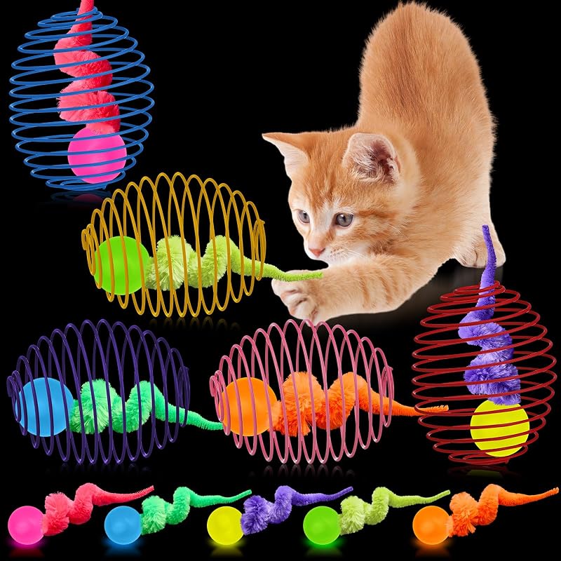 Bolas para Gatos com Mola e Lagarta Colorida Jecery 5 Unidades