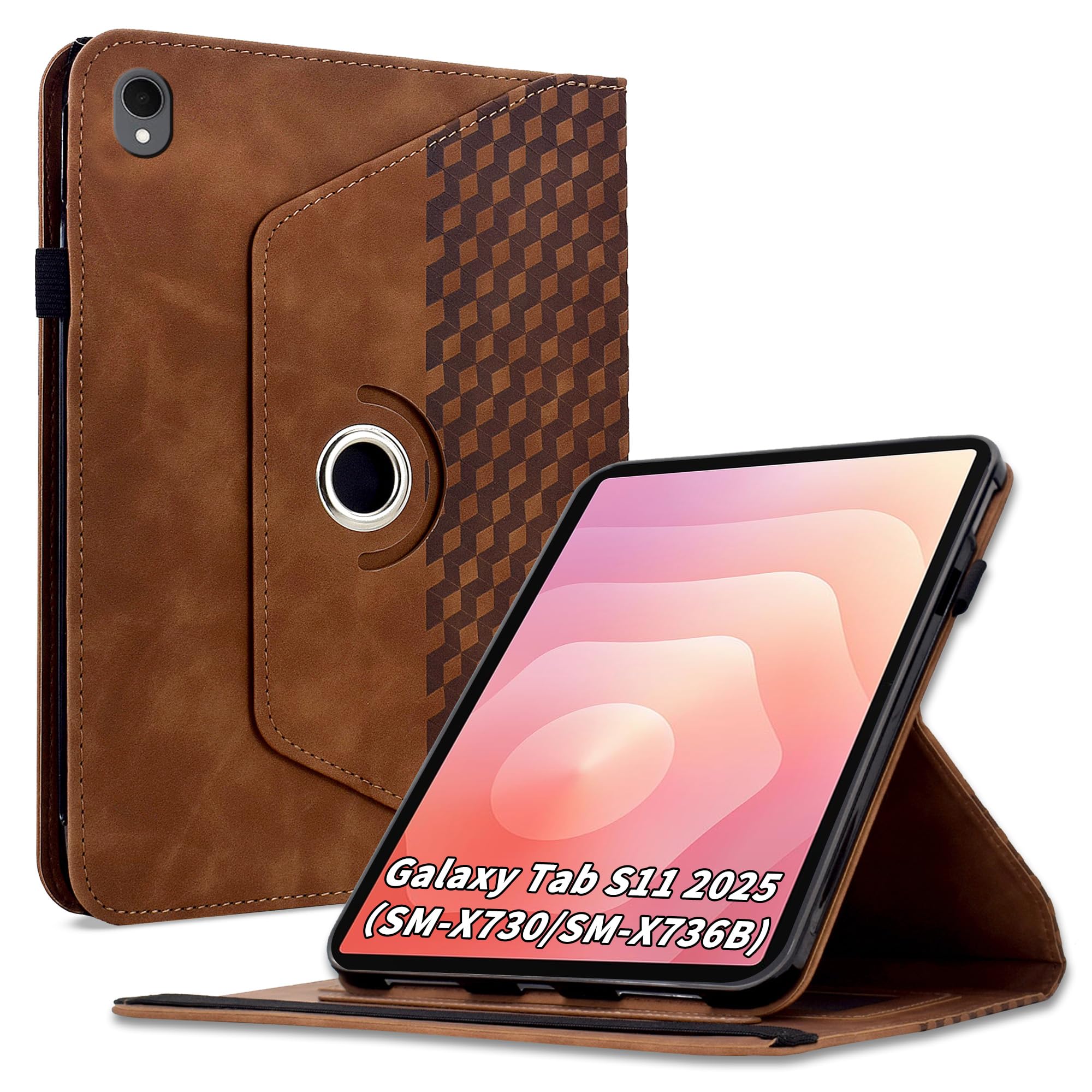 Vkooer 360 Drehbar Hülle Kompatibel mit Samsung Galaxy Tab S11 Case 11 Zoll 2025(SM-X730/SM-X736/SM-X736B),90°Drehbar Ständer Hülle, Auto Schlaf/Aufwach Schutzhülle für Tab S11 Tablet-Braun