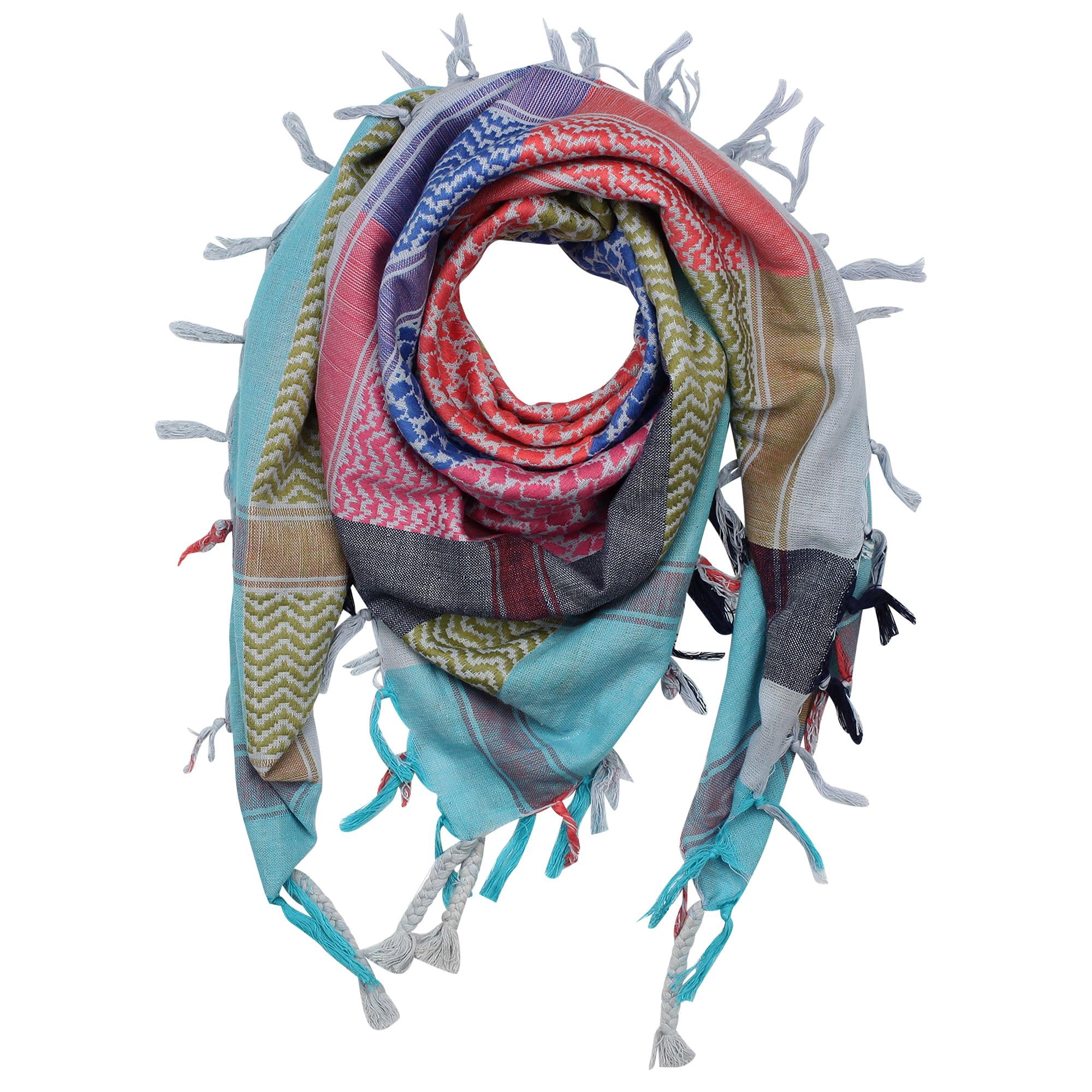 Freak Scene Turquoise Kufiya - Colorful-Multicoloured 09-40X40 Inch - Shemagh - Arafat Scarf Palestinian Plo Pali-Scarf - 100% Cotton
