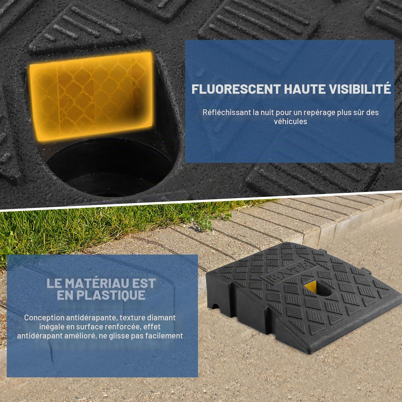 Rampe de Trottoir de 7 cm de Haut, Lot de 2, Rampe de Trottoir antidérapante pour fauteuils roulants, Scooters de mobilité et poussettes, Rampe de seuil en Plastique avec Bandes réfléchissantes