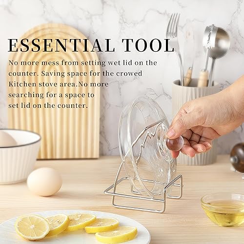 Miniatura 7 de Kaloo - Soporte para tapa de olla de acero inoxidable mientras cocinas, soporte para tapa de sartén para decoración de encimera de cocina, encimera,