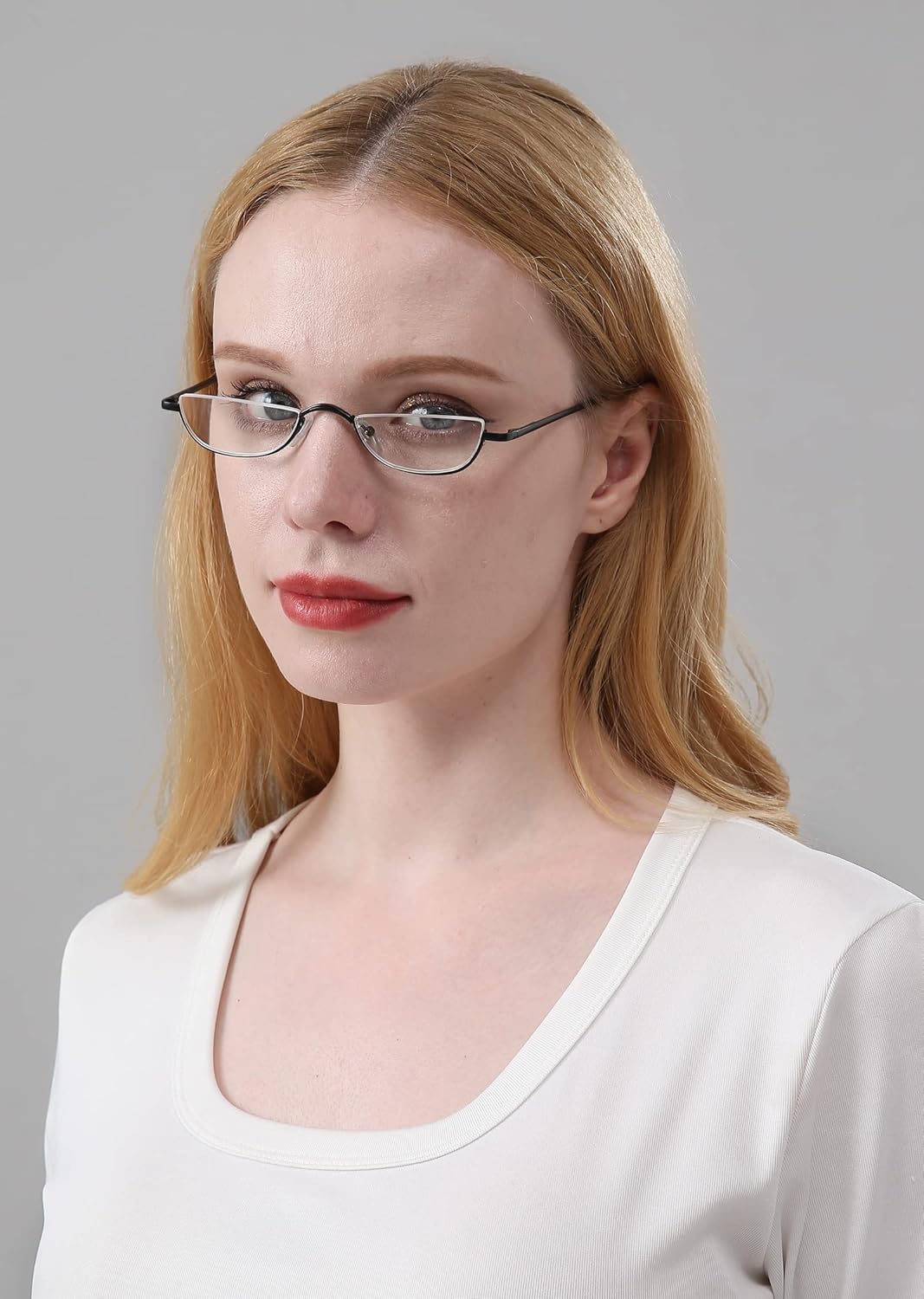 REAVEE 4 Pack Retro Designer Alloy Half Moon Reading Glasses for Women Men Half Frame Spring Hinge Stylish Slim Reader with Pouch, Black 1.0 - Image 7