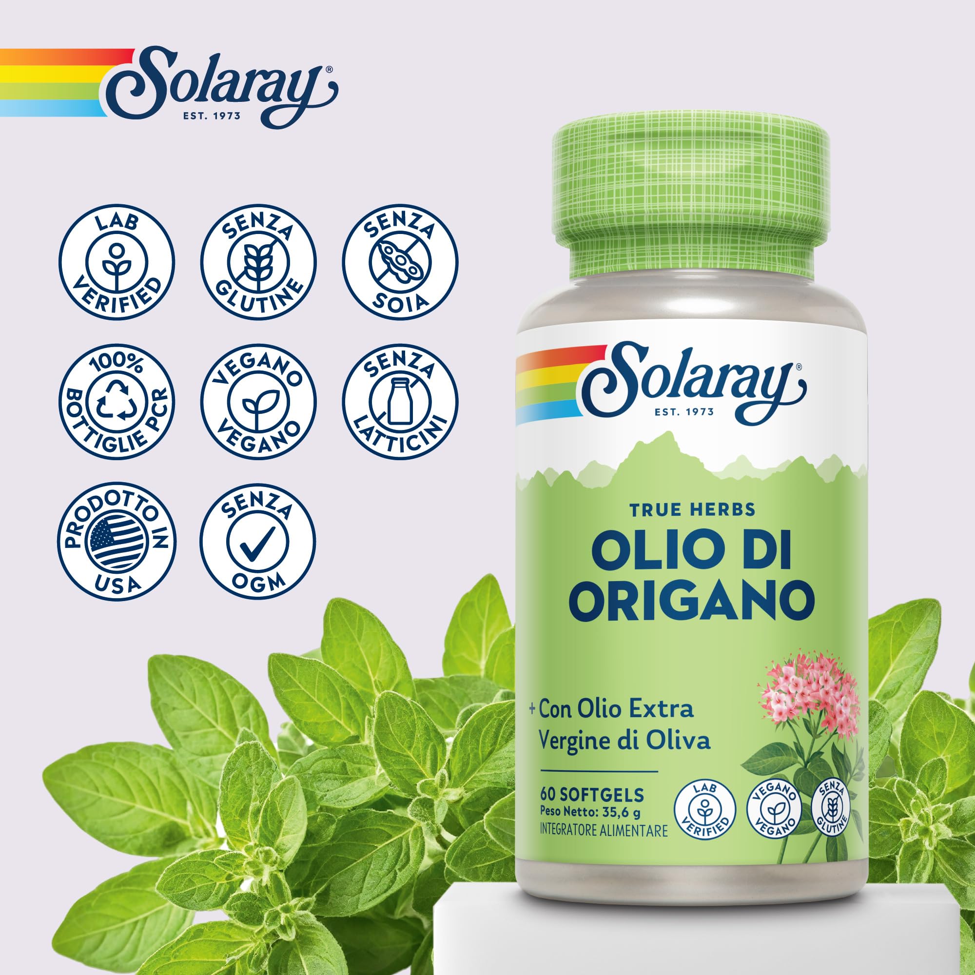 Solaray Olio di Origano 150mg - 60 Capsule Softgel Vegane con Olio Extravergine d’Oliva - Fonte Naturale di Carvacrolo, Omega 3 e 6 - Testato in laboratorio