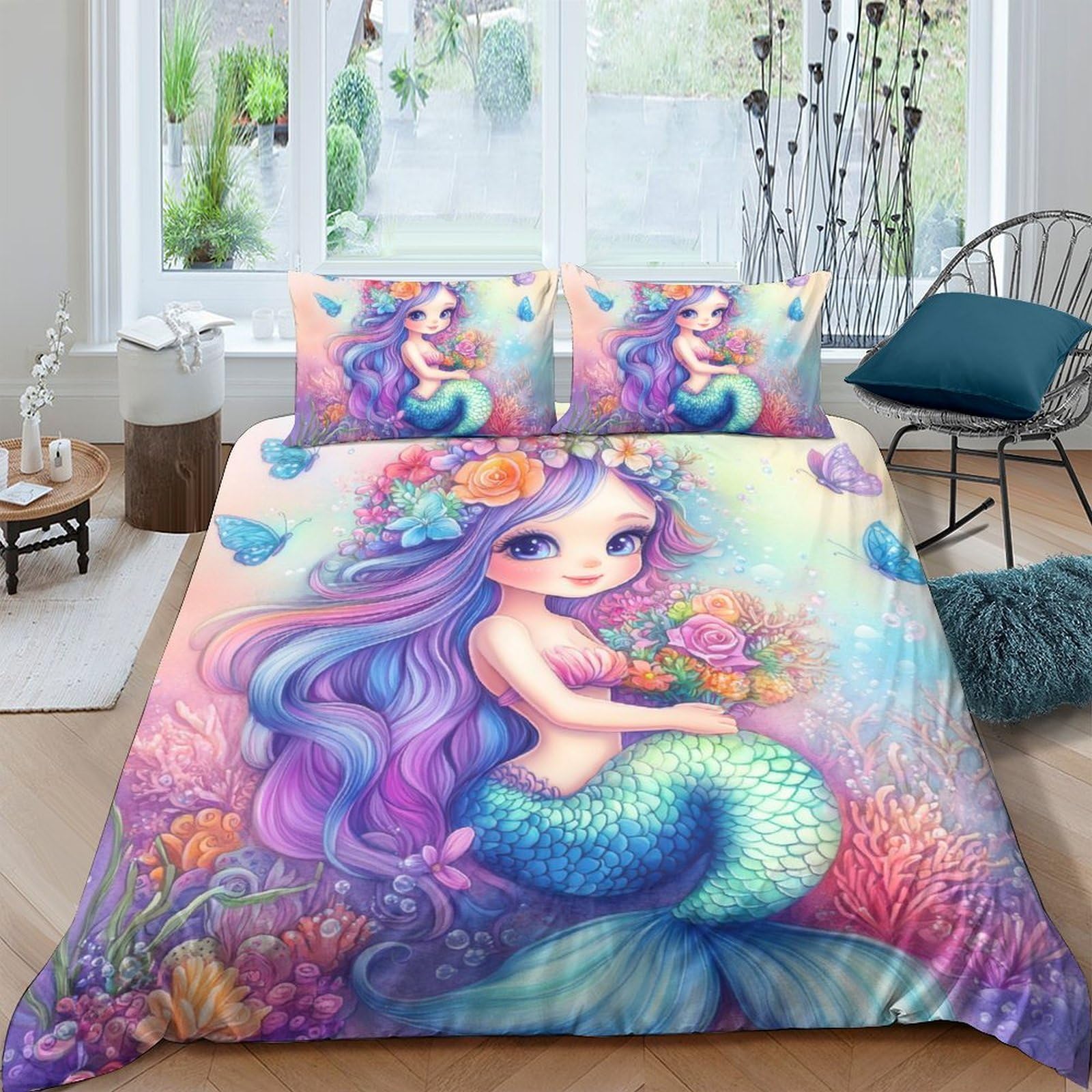 Ctjqhvkz Style-2 3D Printed Mermaid Fantasy Fitted Sheet Microfiber Soft Breathable Ocean Dream Bed Cover For Bedroom Guest Room Decor Single（135X200cm）