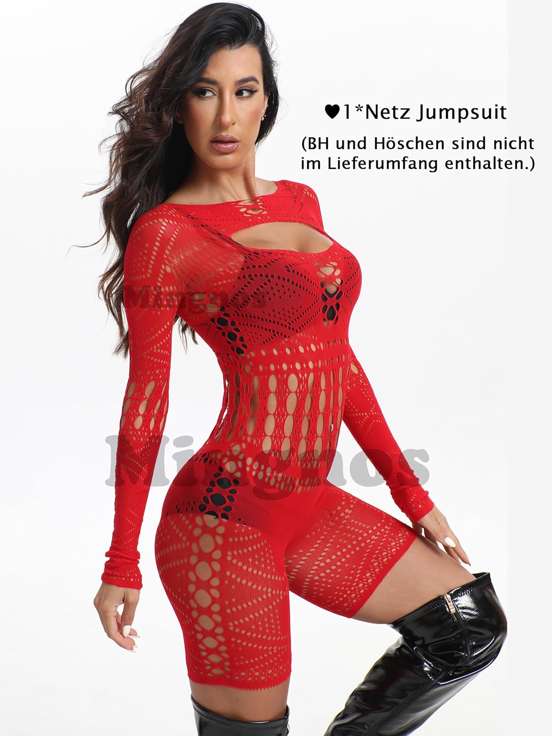 Mingnos Long Sleeve Sexy Fishnet Jumpsuit for Women See Through Festival Outfits Mesh Rave Bodysuit Tops - Image 8
