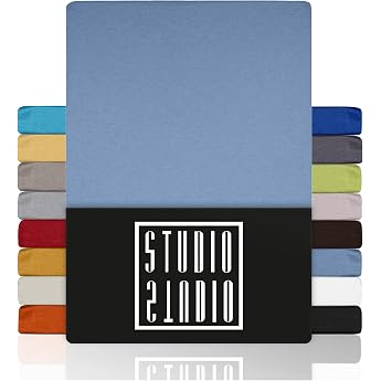 Studio Basic Fitted Sheet 120 x 200 cm 100% Combed Cotton Oeko-Tex 100 Brand Quality Flat Sheet 120 x 200 cm for All Standard Mattresses up to 25 cm Height Medium Blue