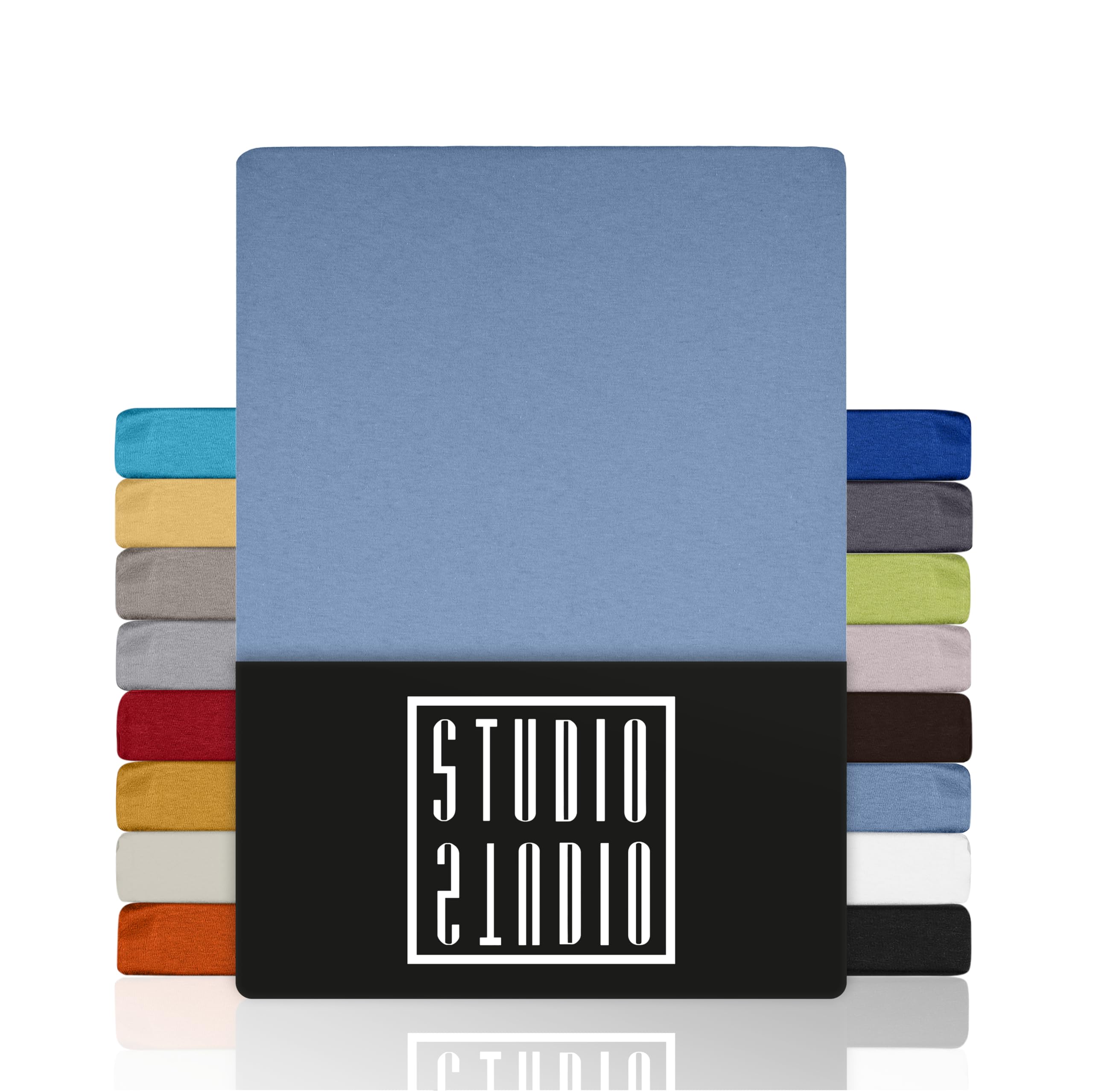 STUDIO Basic Fitted Sheet 90 x 190 cm - Jersey Fitted Sheet Made of 100% Combed Cotton - Medium Blue - Oeko-Tex Certified, Non-Iron & Elastic - for Mattresses 15-25 cm — image 1