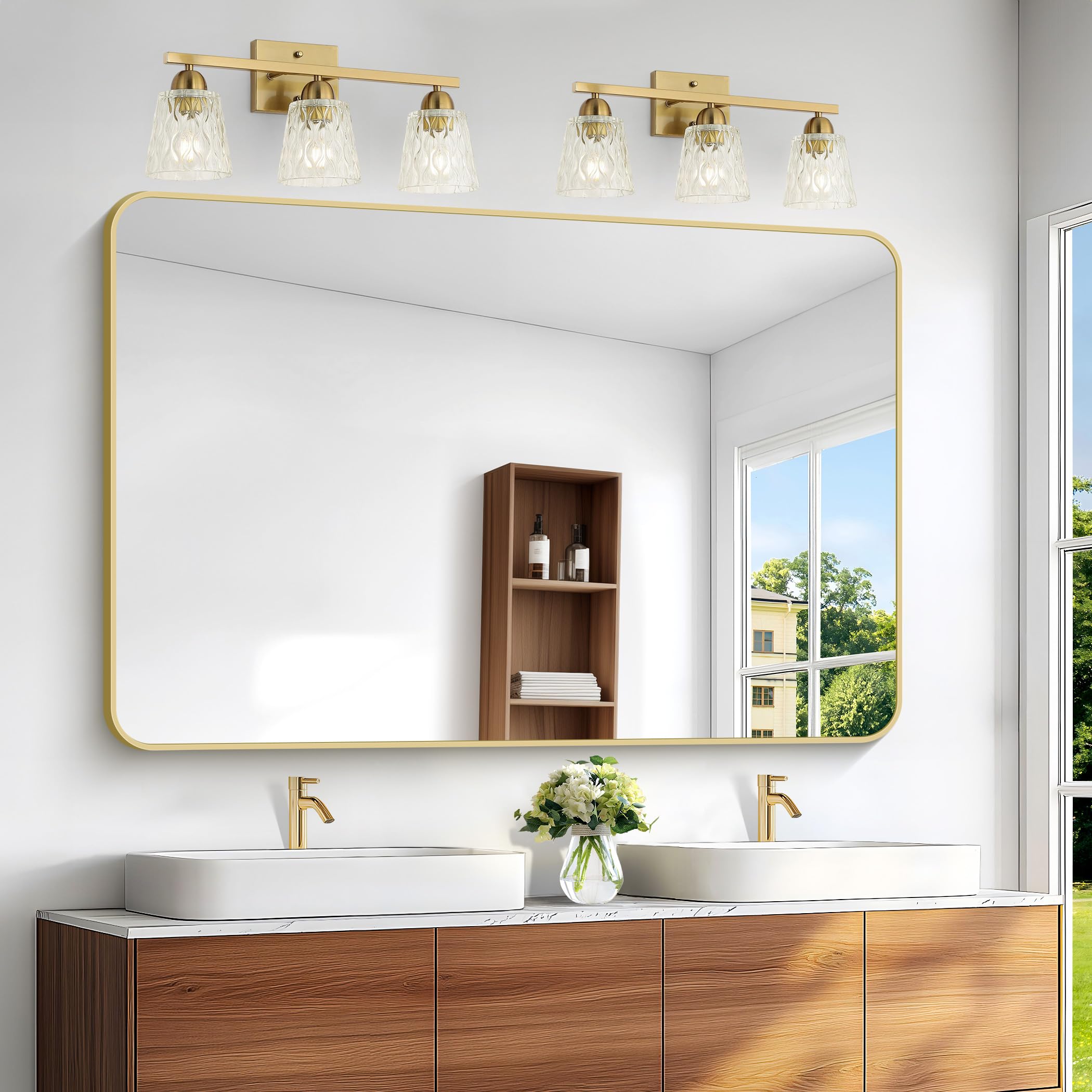 Gold Bathroom Mirror,55x36 inch Wall Mirror for Bathroom Wall Mounted,Round Rectangle Mirror for Bathroom Over Sink,Modern Frame for Home Decor Living Room,Bedroom Entryway,Horizontal/Vertical