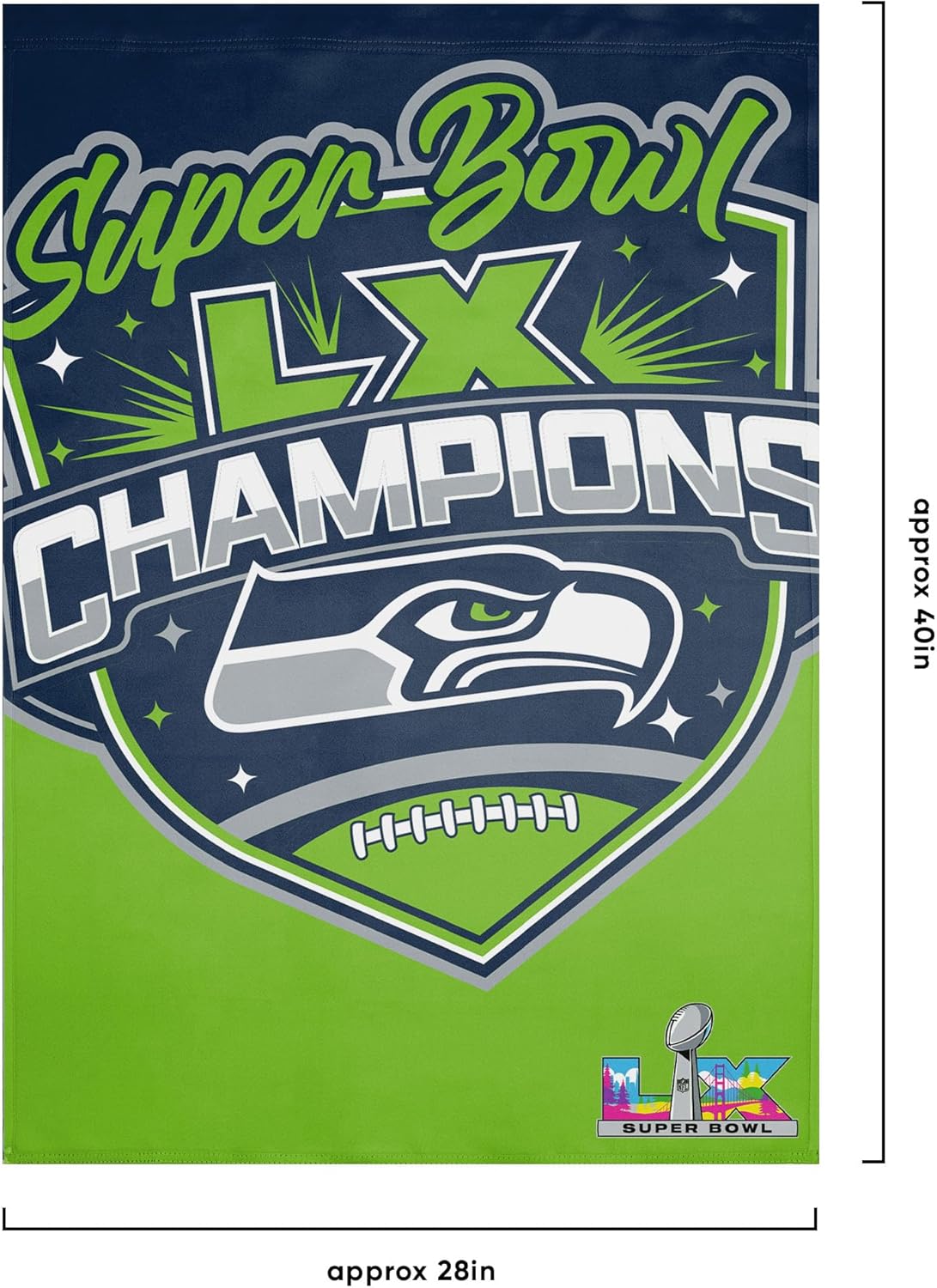 FOCO Seattle Seahawks NFL Super Bowl LX Champions Vertical Flag - Image 2