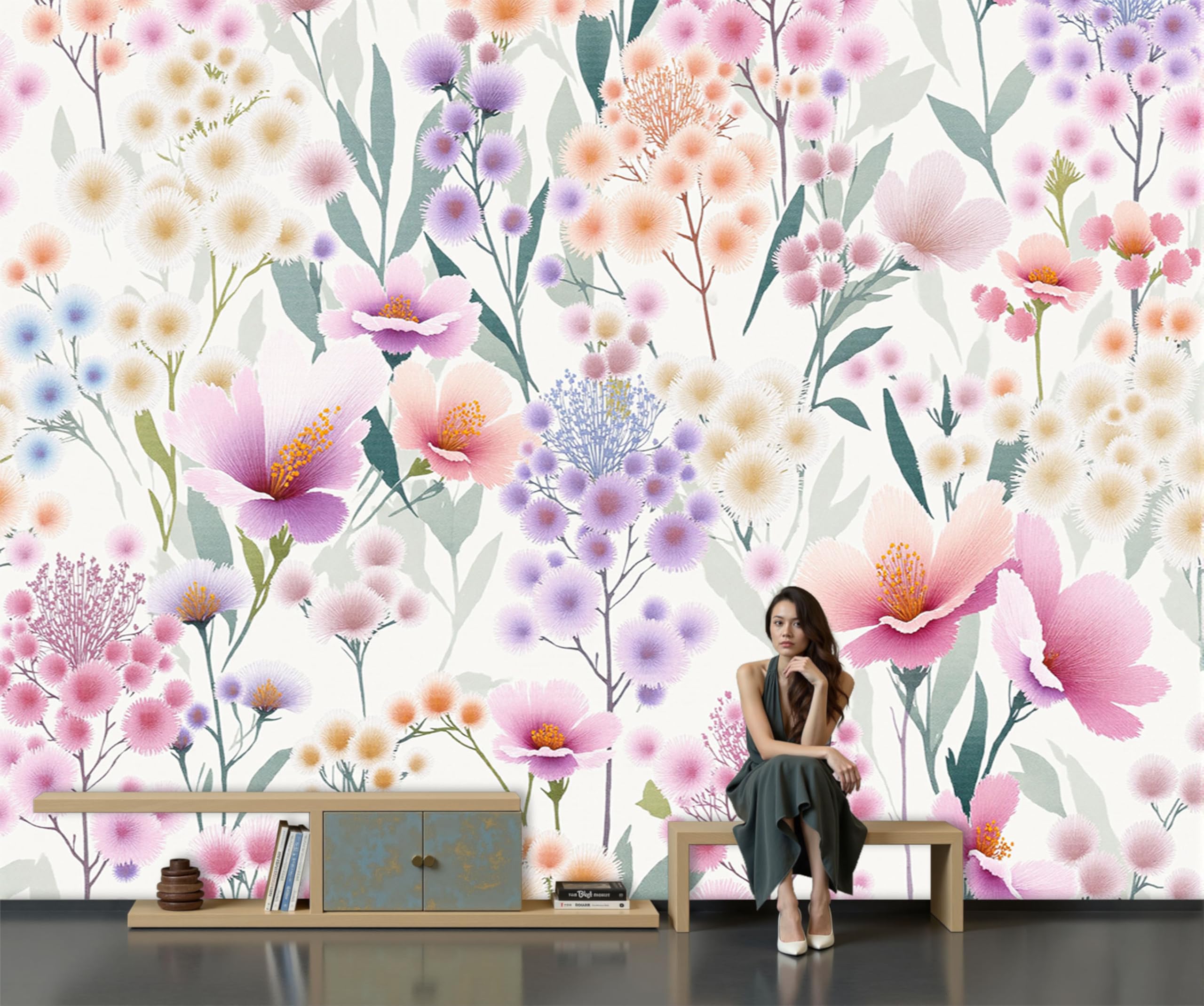 Papier Peint Panoramique Jardin Printanier pour Chambre Cocooning