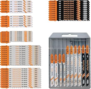 50PCS T Shank Jigsaw Blades Set - BGTEC HCS/HSS Jig Saw Blades for Wood, Plastic and Metal Cutting(T118A,T118B,T101AO,T101B,T101BR,T144D)
