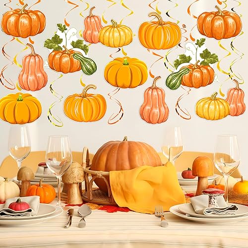 Miniatura 3 de 30 piezas de remolinos colgantes de calabaza de otoño, decoraciones colgantes para techo de Acción de Gracias, remolinos de calabaza, serpentinas