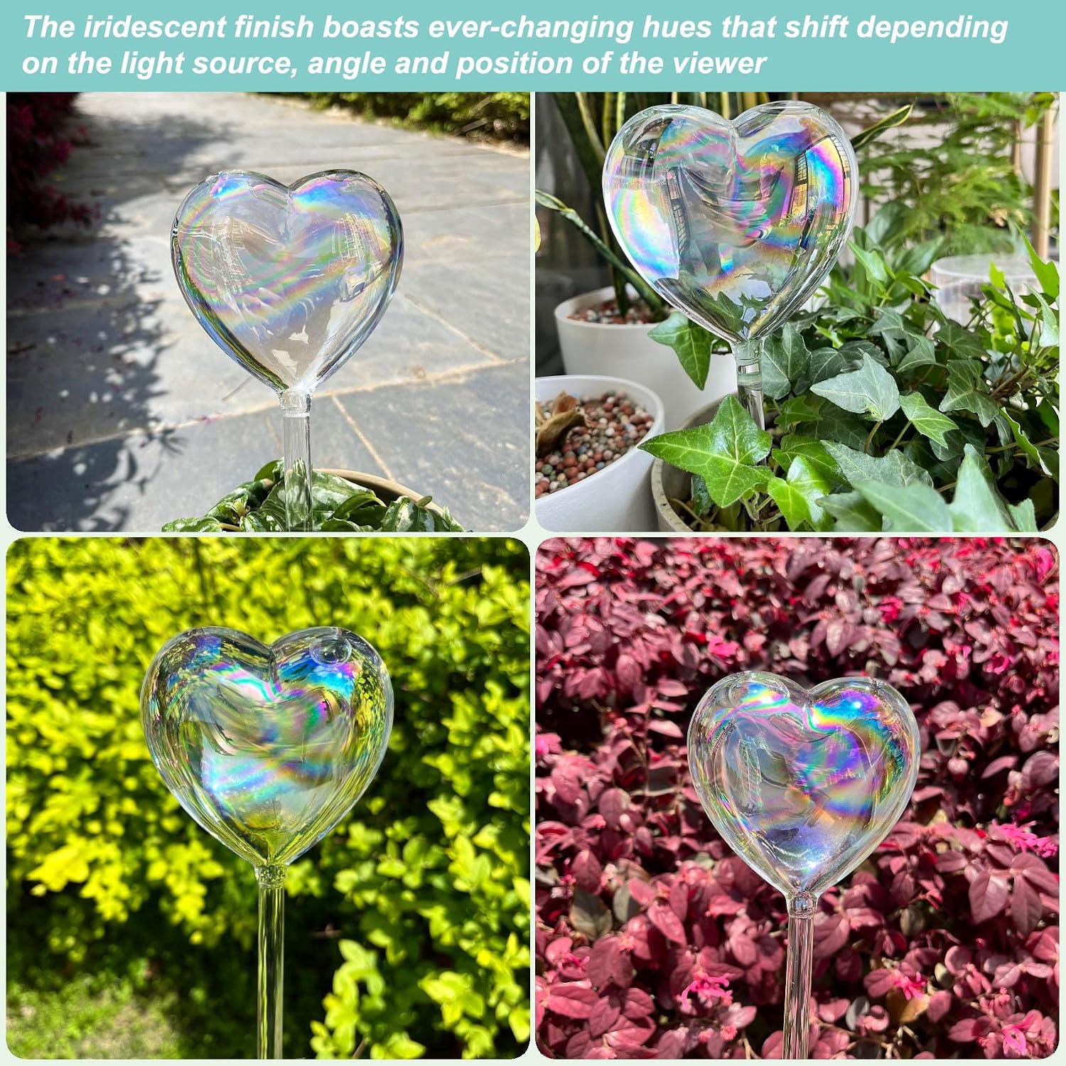 Kingbuy Plant Waterer Self Watering Globes Colorful Glass Plant Watering Bulbs Heart Shaped Garden Water Device for Indoor Outdoor Plants, 4 Pack image 3