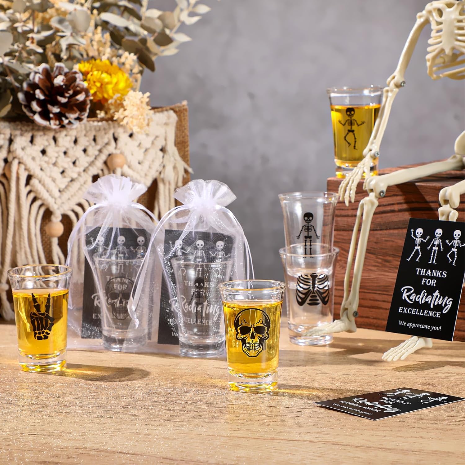 Meanplan 30 Sets X-Ray Tech Gift Bulk Radiologic Tech Gift Funny Skeleton Acrylic Shot Glasses with Thank You Card Organza Bag for Nurse Doctor Nursing Student Office