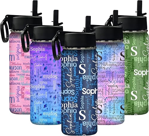 Miniatura 33 de Botellas de agua personalizadas para niñas, lindos ajolotles, botella de agua deportiva de acero inoxidable personalizada con nombre, taza de viaje