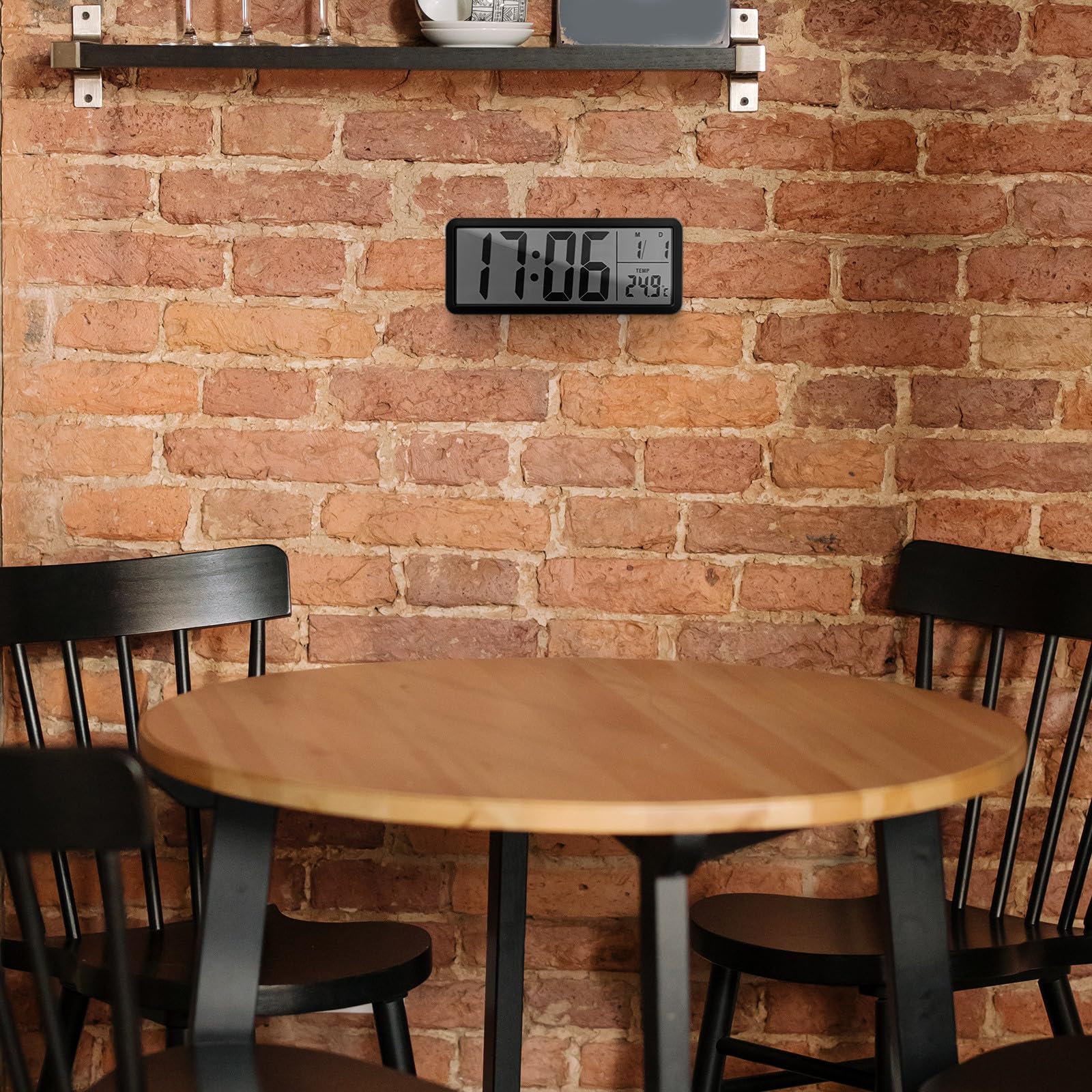 Healifty Digitale LED Wanduhr mit Thermometer und Datumsanzeige Schwarze Abs Wanduhr im Wanddesign für Wohnzimmer und Büro zur Echtzeitanzeige