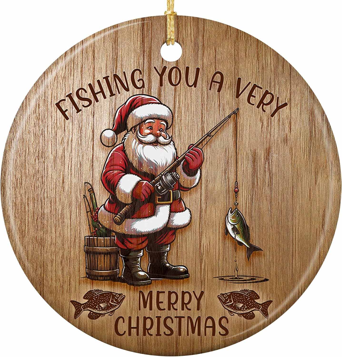 Fishing Christmas Ornament 2026 Santa Angler Ceramic Gift